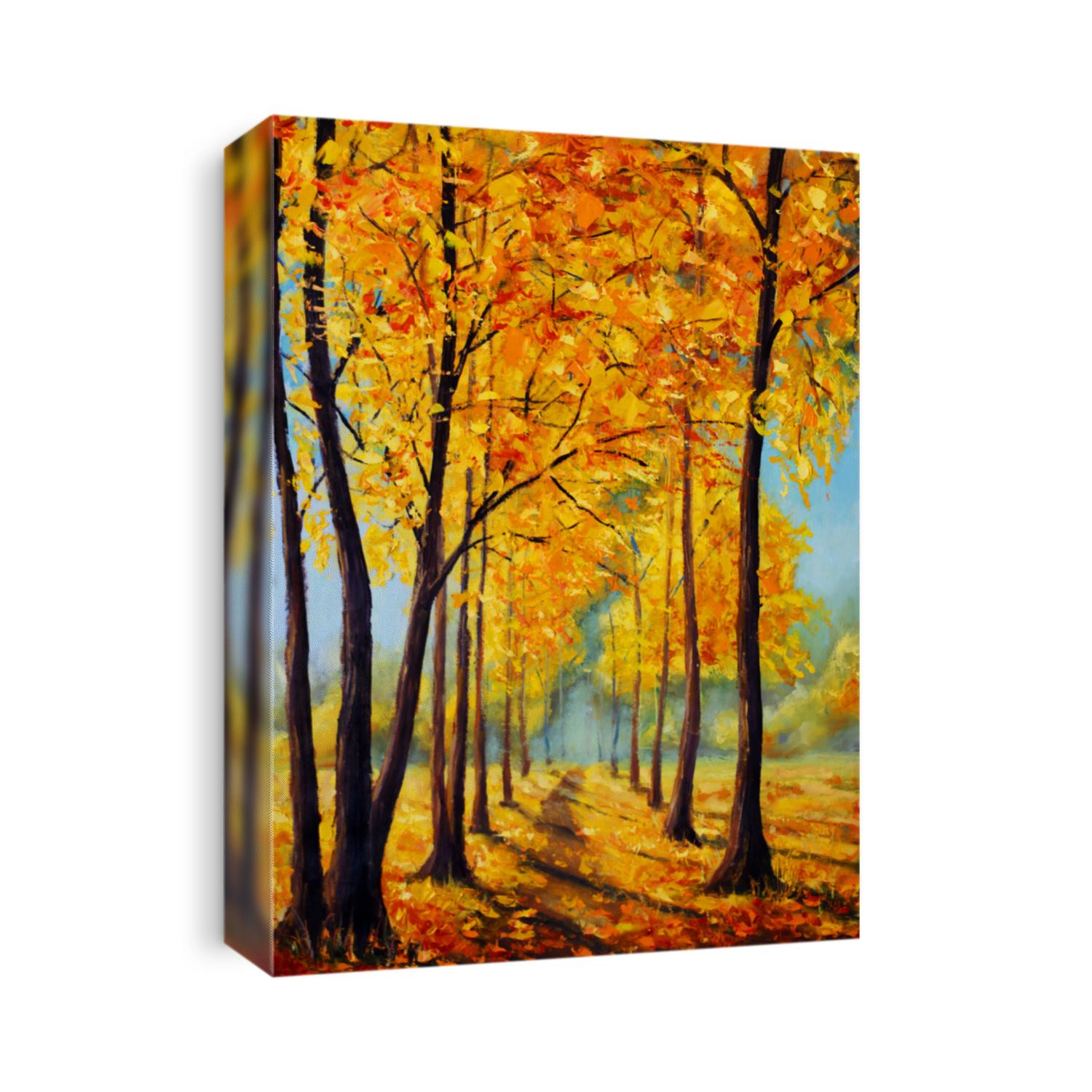 Original oil painting autumn park, beautiful high autumn trees on canvas. Autumn harmony. Impressionism.