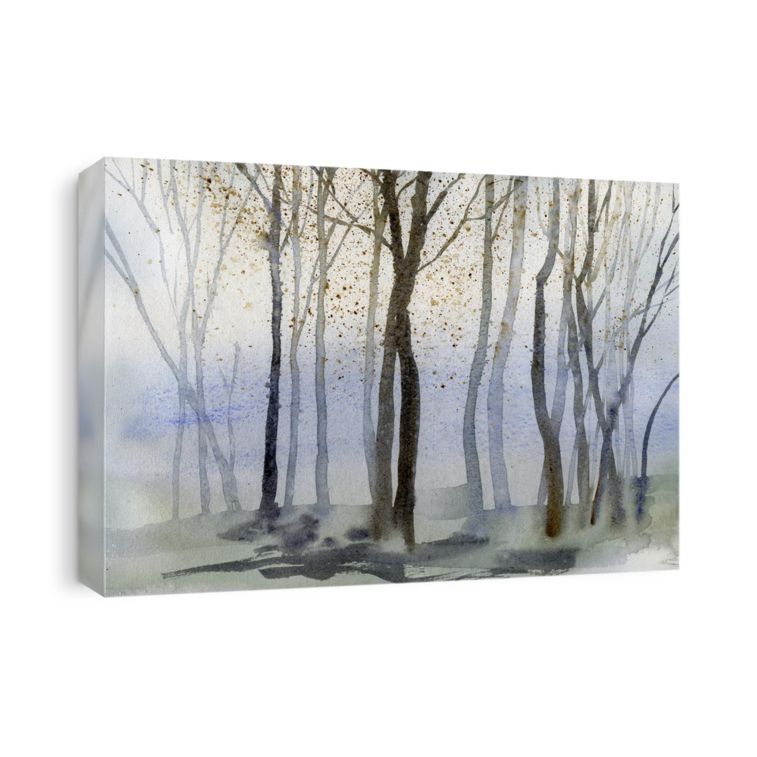 Autumn trees background watercolor, hand drawn watercolour painting