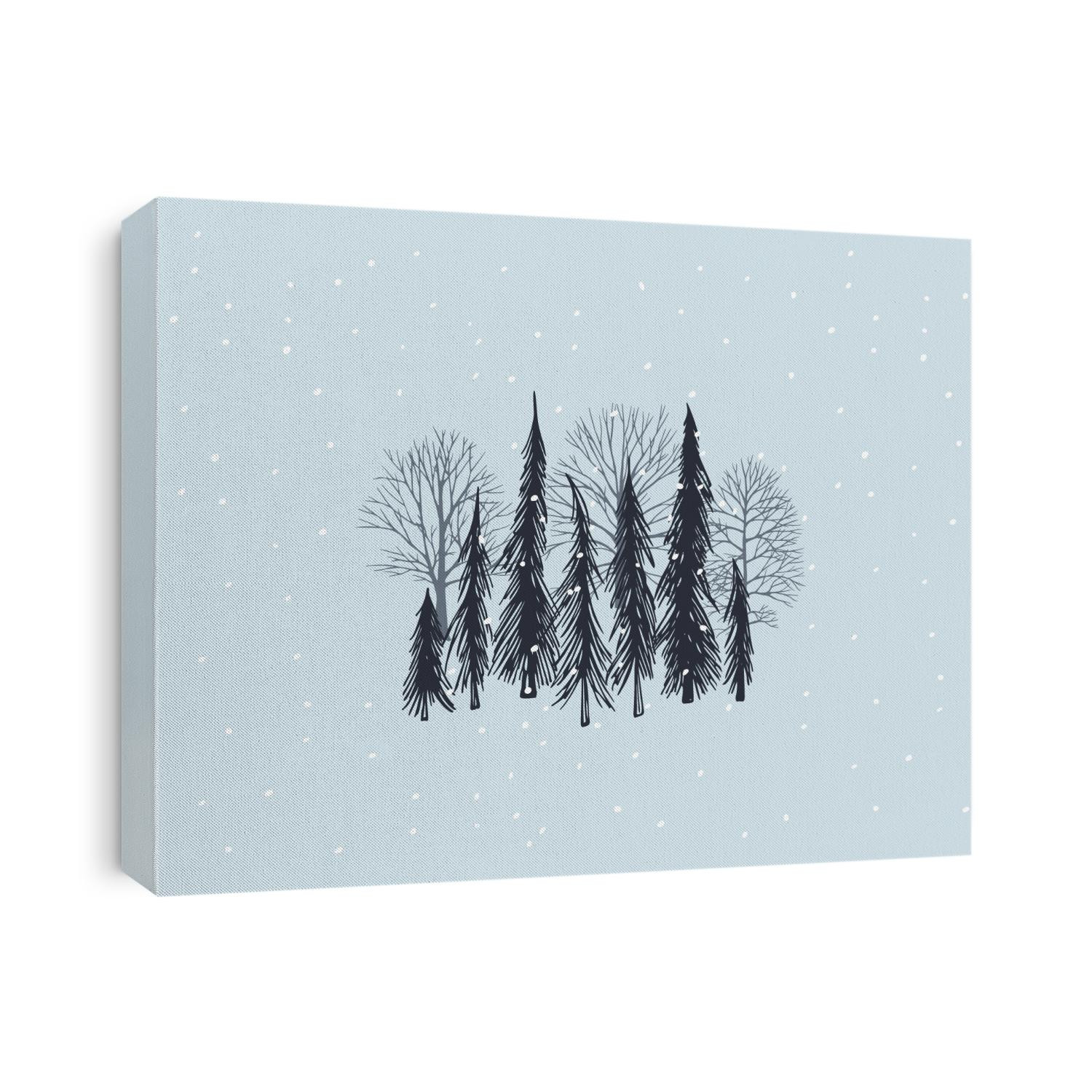 Vector card with hand drawn winter trees under the snow. Beautiful floral design elements, graphic style.