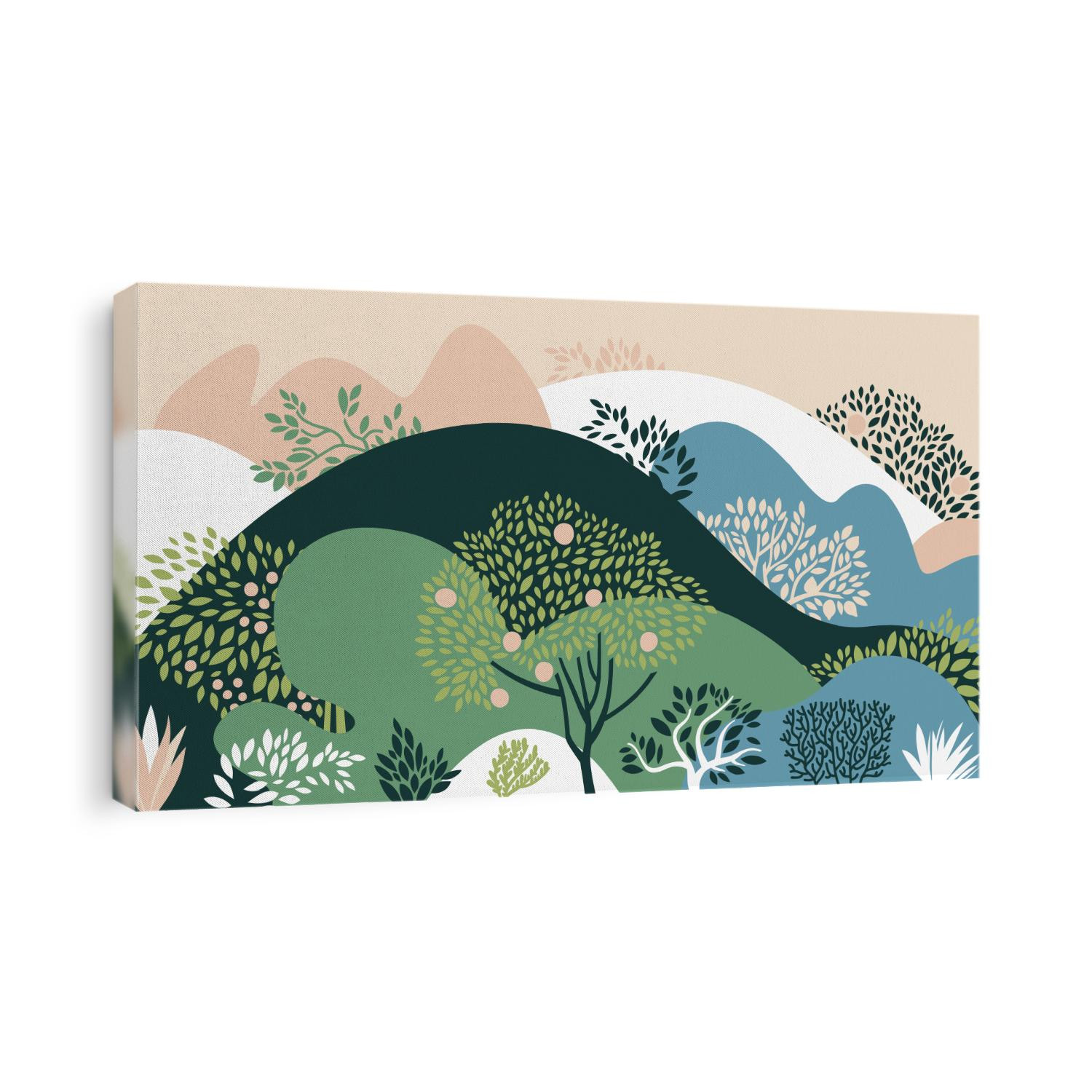 Hilly landscape with trees, bushes and plants. Growing plants and gardening. Protection and preservation of the environment. Earth Day. Vector illustration.