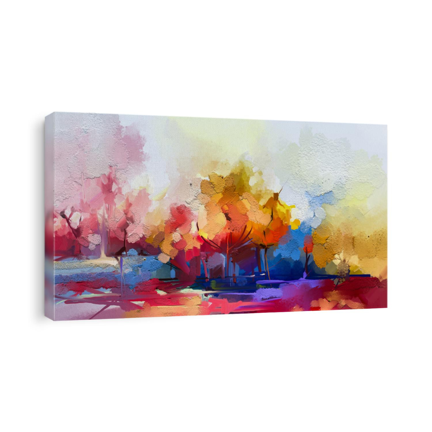 Abstract oil painting landscape. Colorful blue purple sky. Oil painting outdoor on canvas. Semi abstract tree ,field, meadow. Abstraction Landscape nature, contemporary art for background