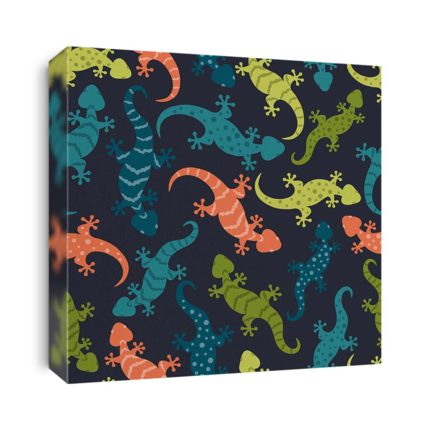 Seamless abstract pattern with hand-drawn lizards. Colorful geckos background