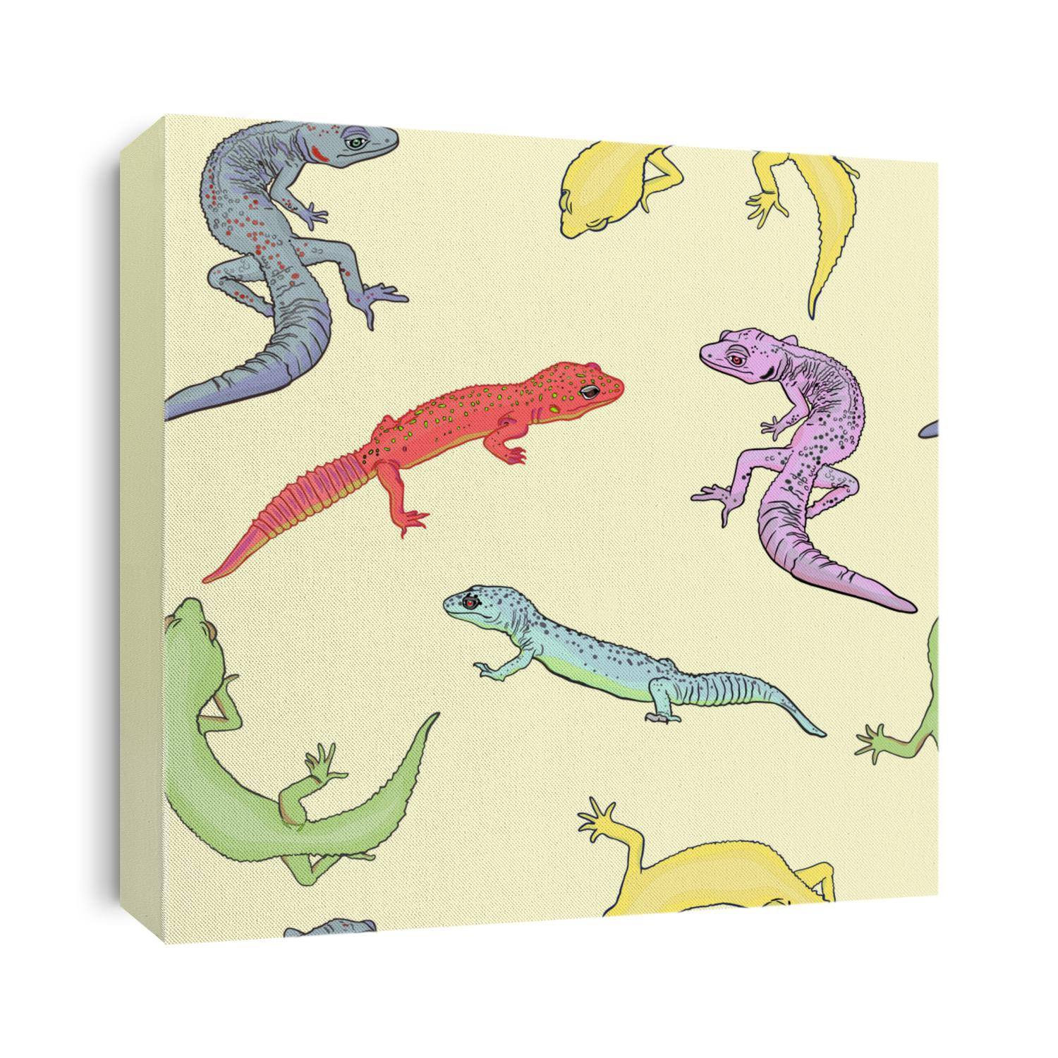 Seamless illustration of geckos, i am lizards. Pets pattern for printing on paper, clothing, tableware, bed, pet supplies, pet shops, baby clothes