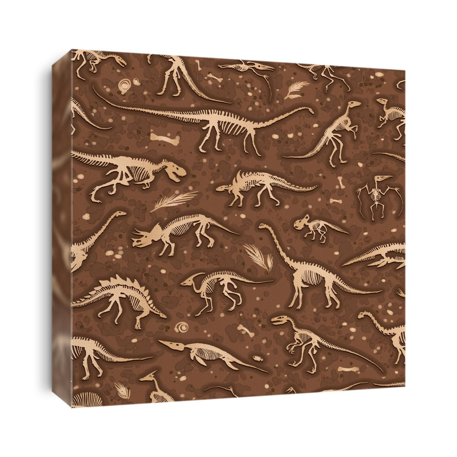 Set, silhouettes, dino skeletons, dinosaurs, fossils. Hand drawn vector illustration. Seamless pattern, realistic Sketch collection of bones: diplodocus, triceratops, tyrannosaurus, doodle pattern...