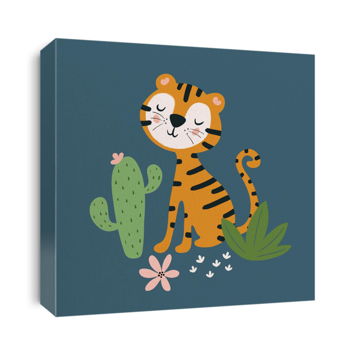 Wildlife animals. Cute tiger with simple greens vector illustration. Jungle life clipart vector design. 
