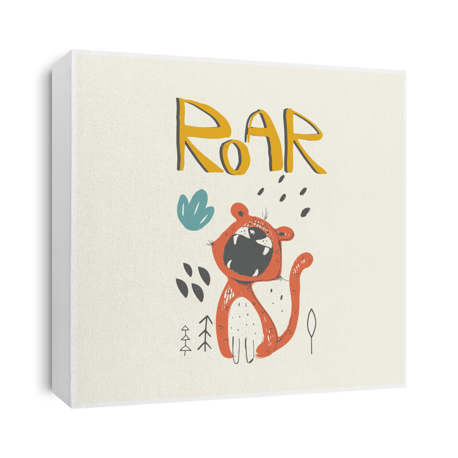 Cute tiger roaring. Hand drawn vector illustration