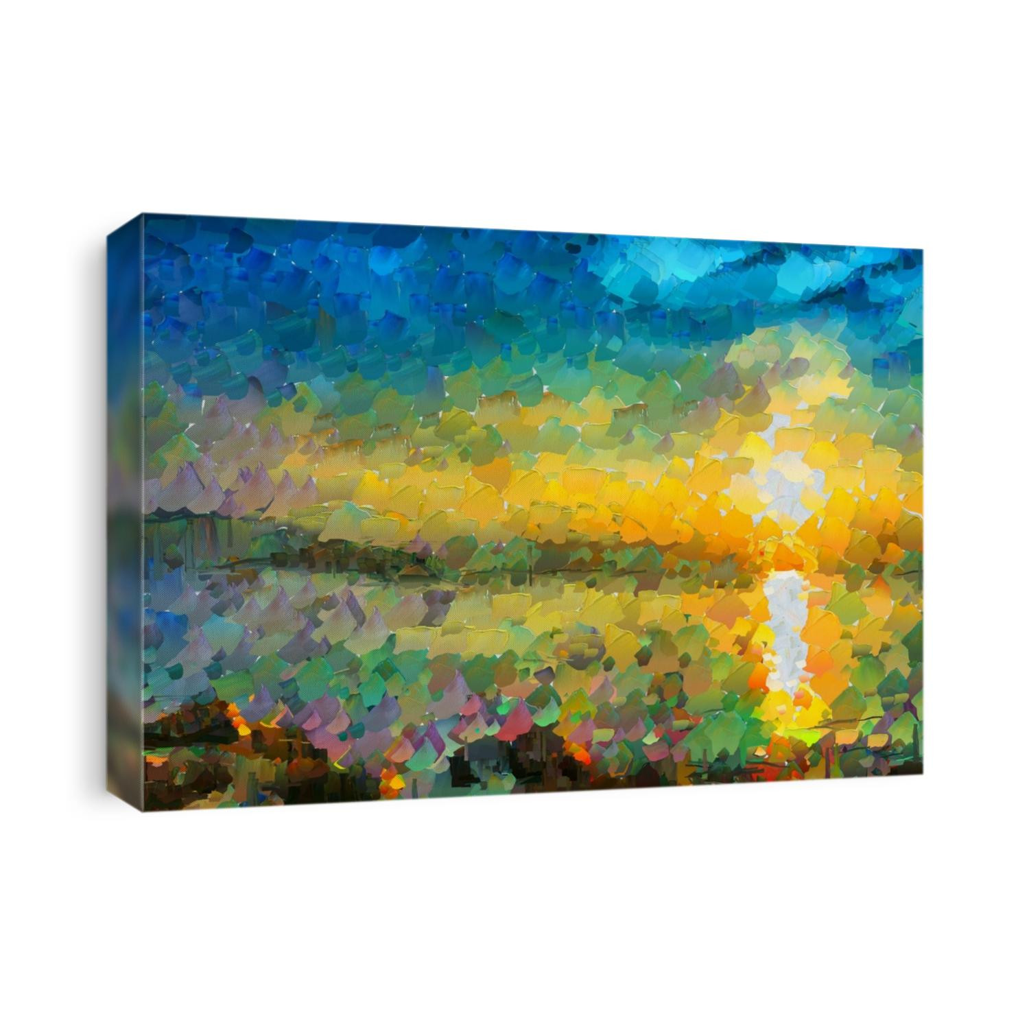 Oily Abstract landscape with the sea at sunset painted by a palette knife. Digital painting