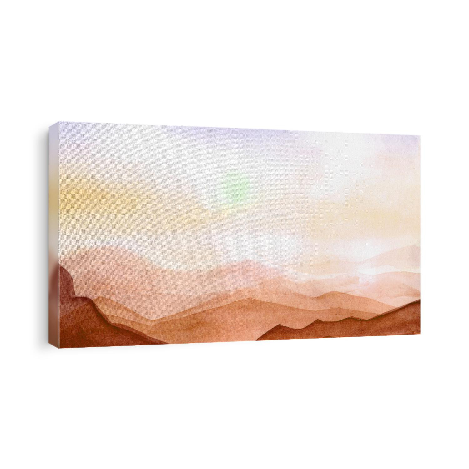 Sand dunes. Hand-drawn watercolor desert. Landscape illustration, sunset, fields, hills.