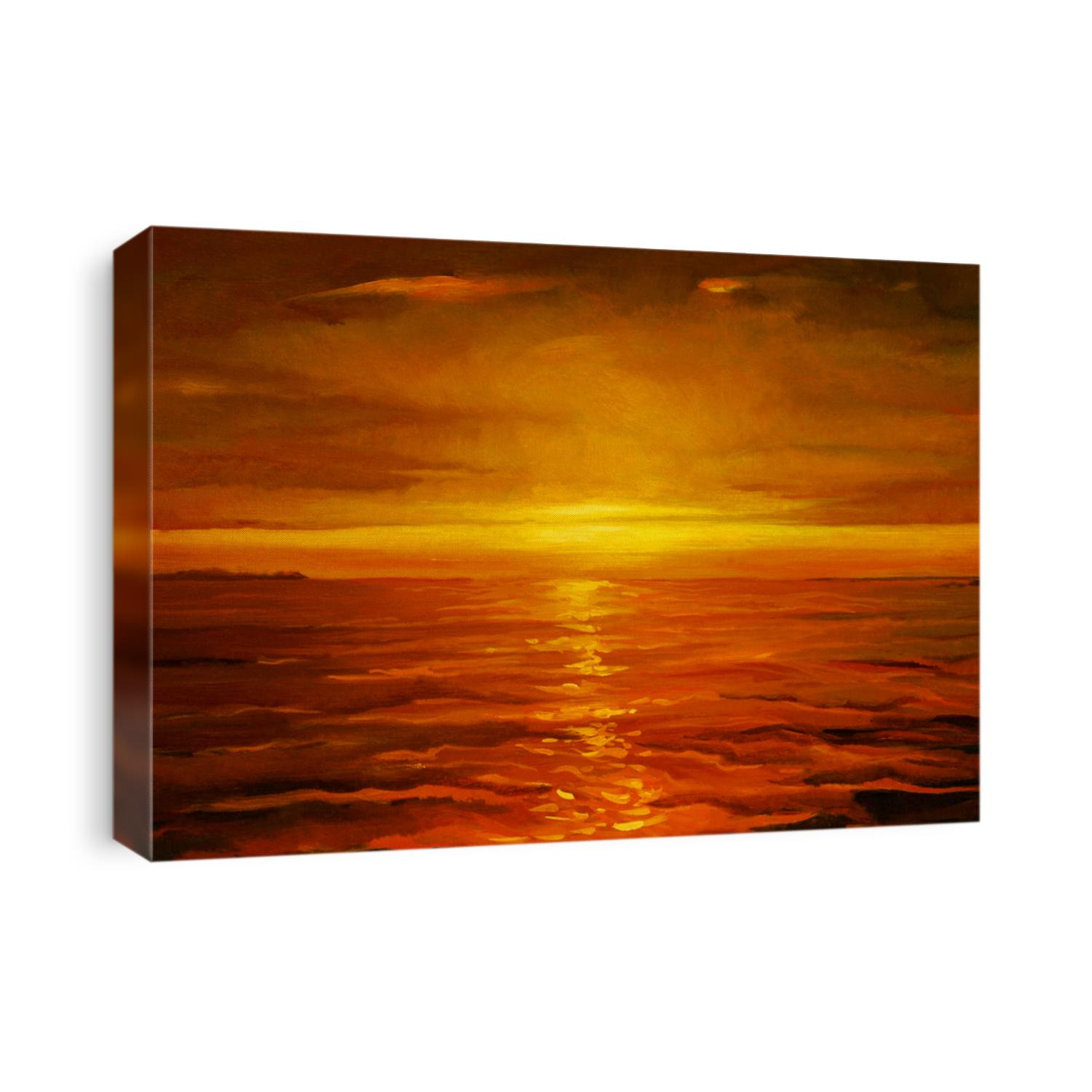sunset on the sea, painting by oil on canvas, illustration