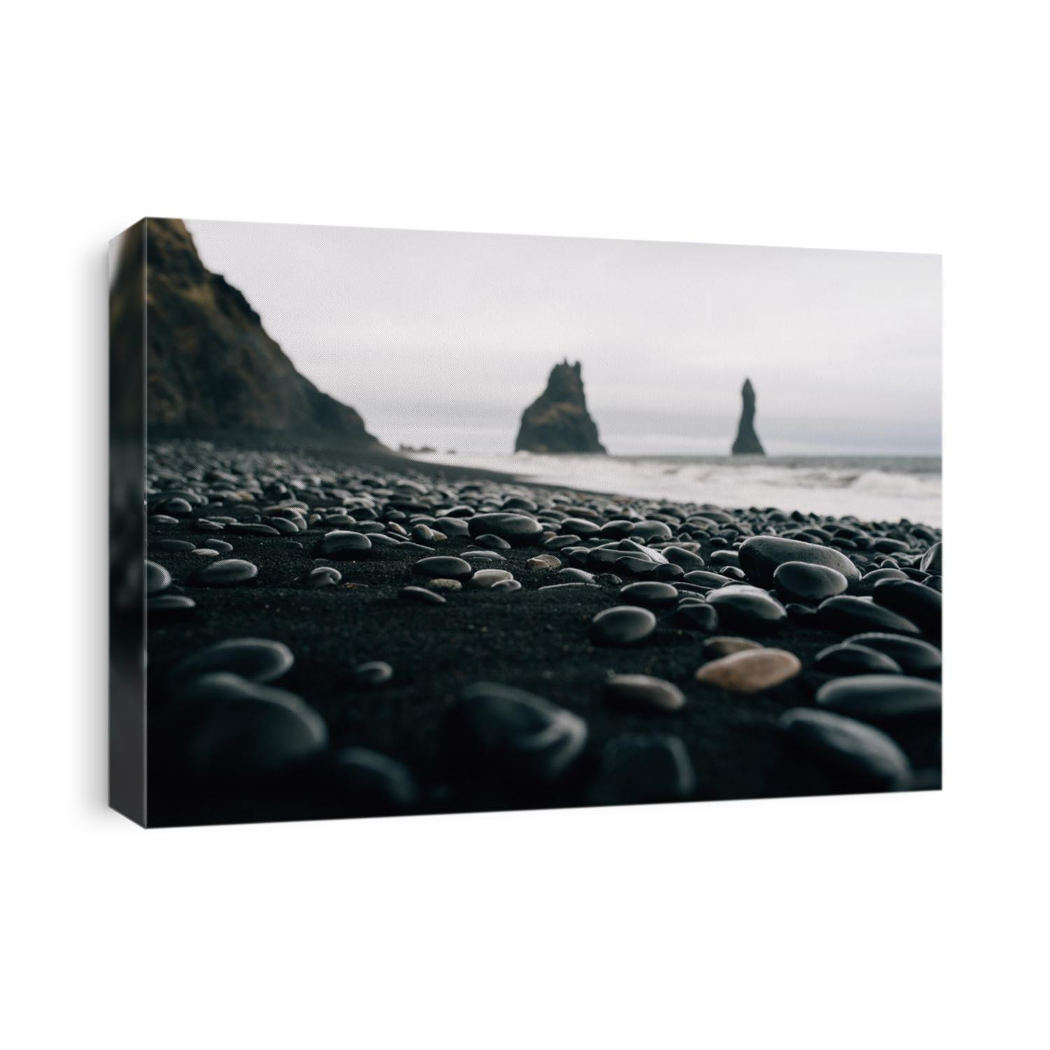 Stones on a black beach in Iceland
