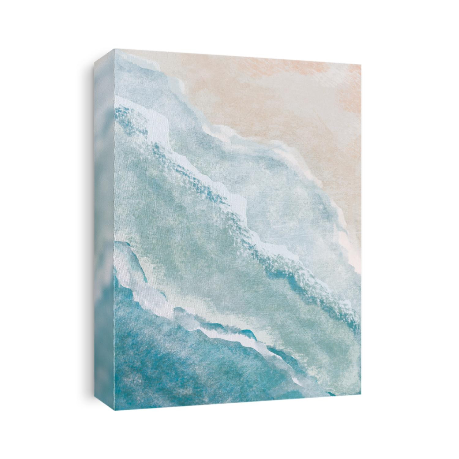 Boho Sea Beach with Waves Print. Abstract Background. Bohemian printable wall art, boho poster, pastel abstract art, landscape drawing, sea painting. Hand Drawn Effect