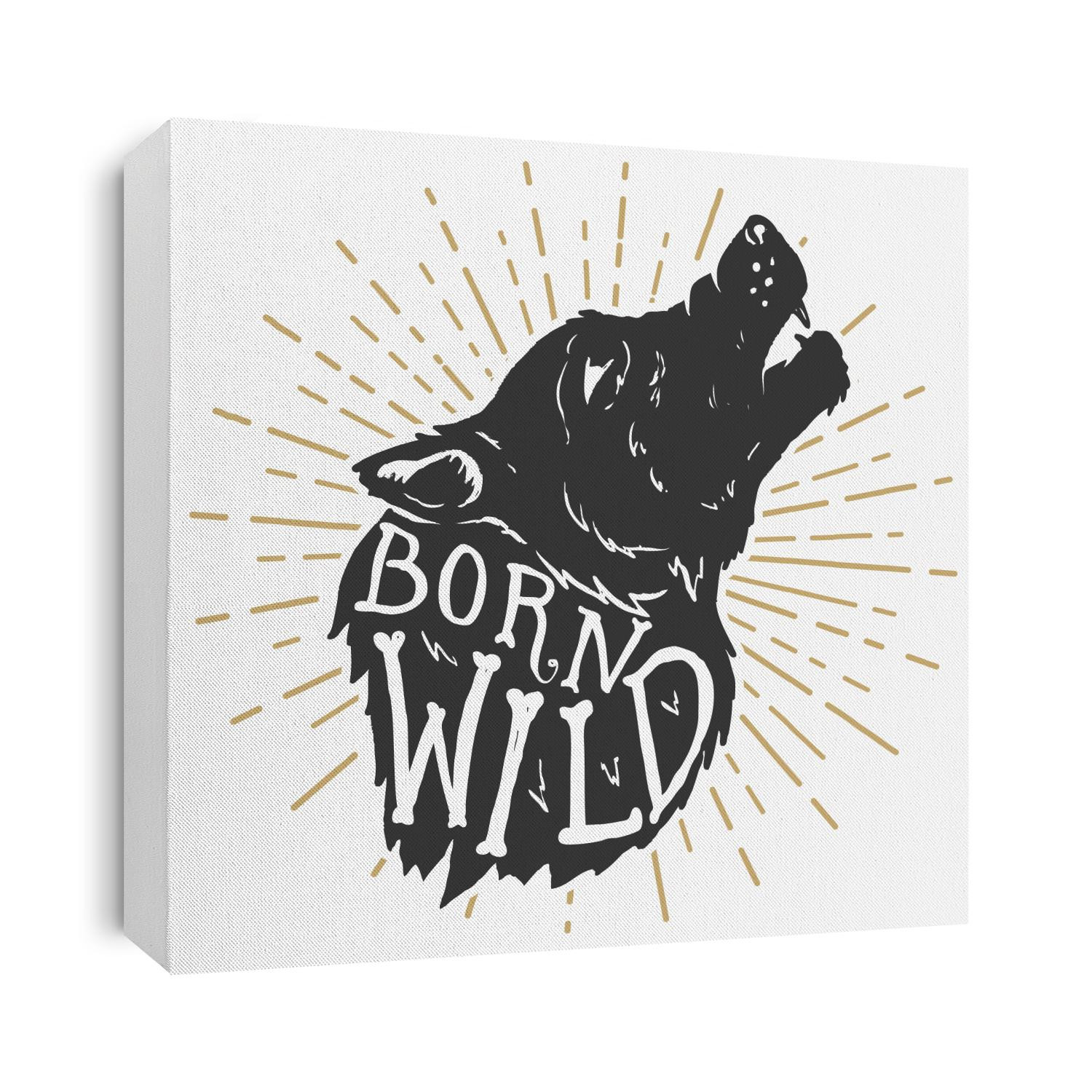 Born wild. Hand drawn wolf illustration with lettering. Design element for poster, t-shirt, emblem, sign. Vector illustration