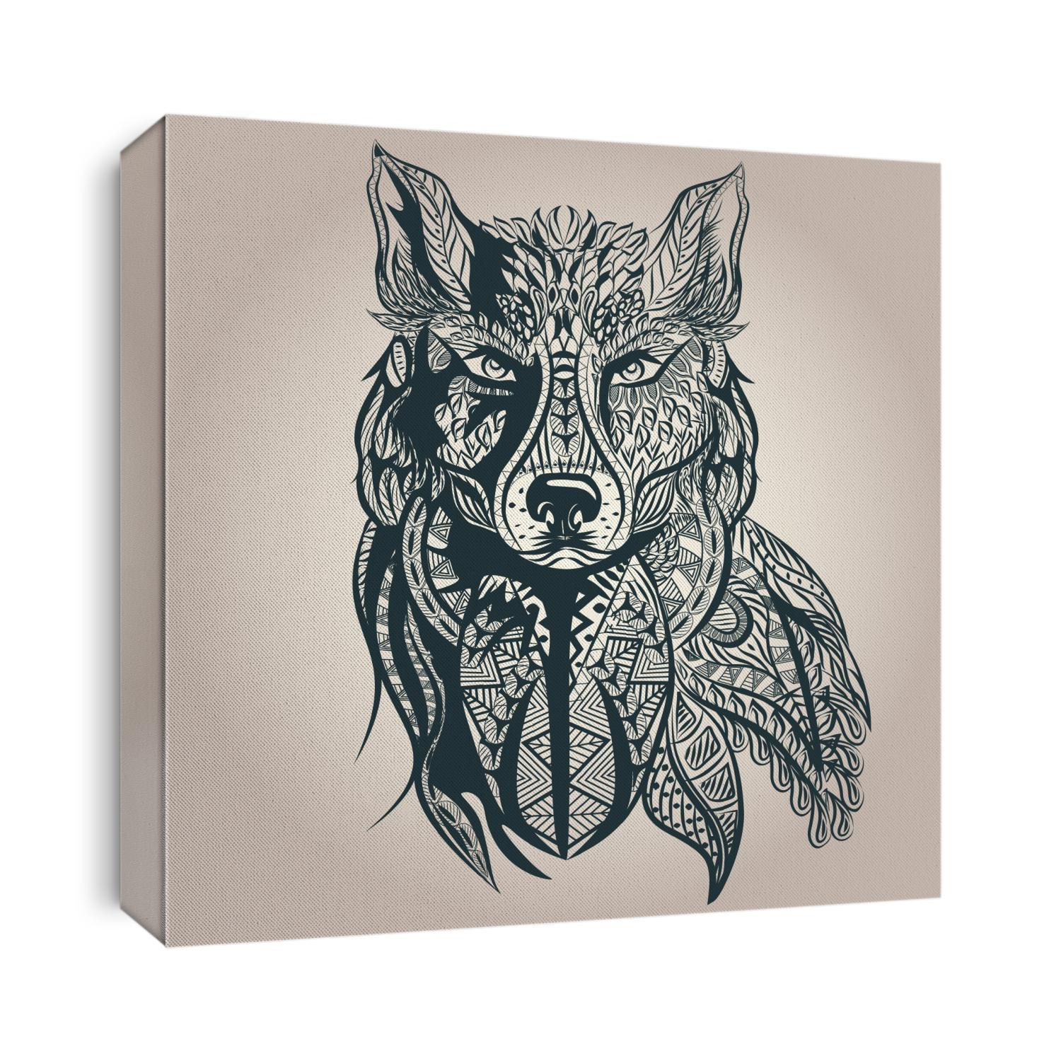 Ornamental vintage wolf predator, black and white tattoo, decorative retro style. Isolated vector illustration