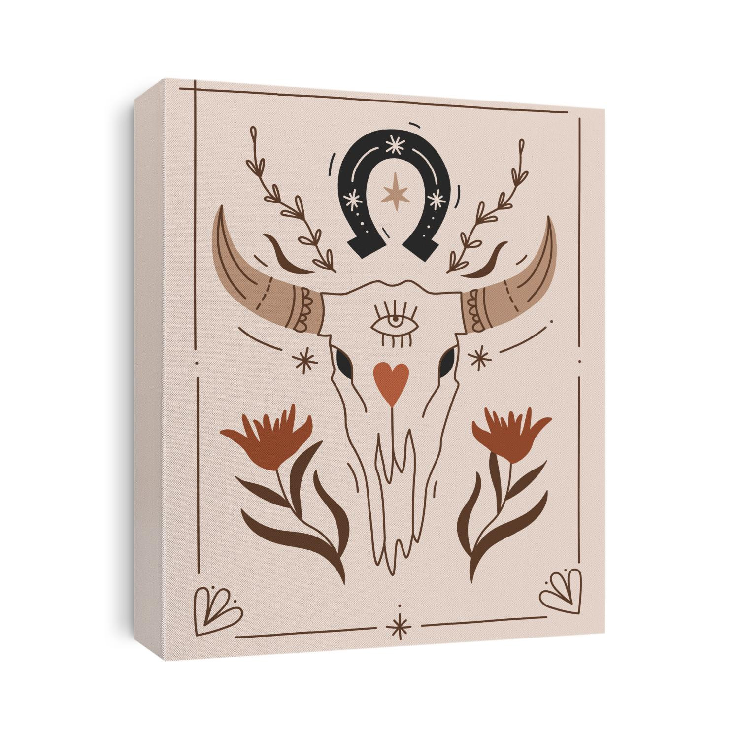 West buffalo skull in boho style with botanical elements created for your design ideas.