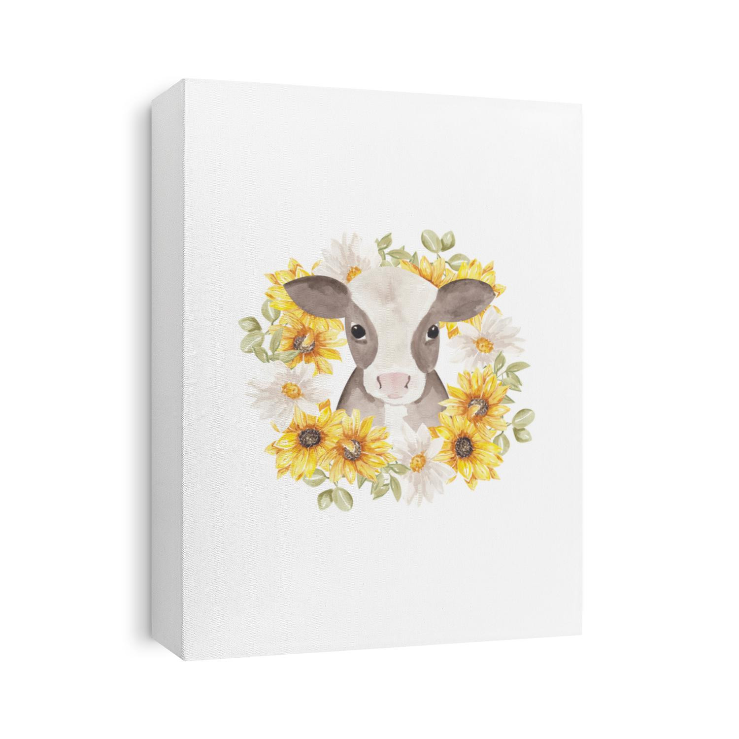 Cow with sunflower clipart, cow sublimation, sunflower wreath, farm animal sublimation png, watercolor cow clipart