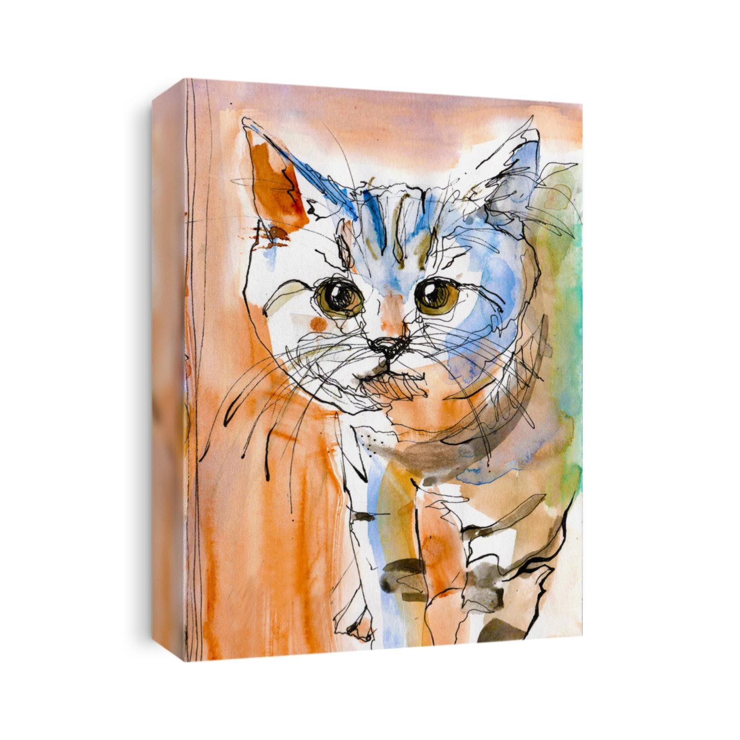 Beautiful cat watercolor pencil painting illustration hand drawn artwork