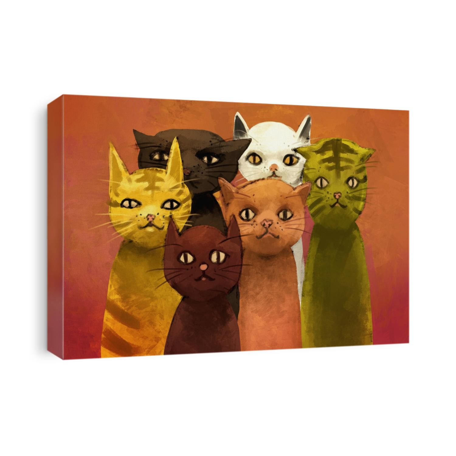 abstract digital painting of cats, oil color on canvas texture