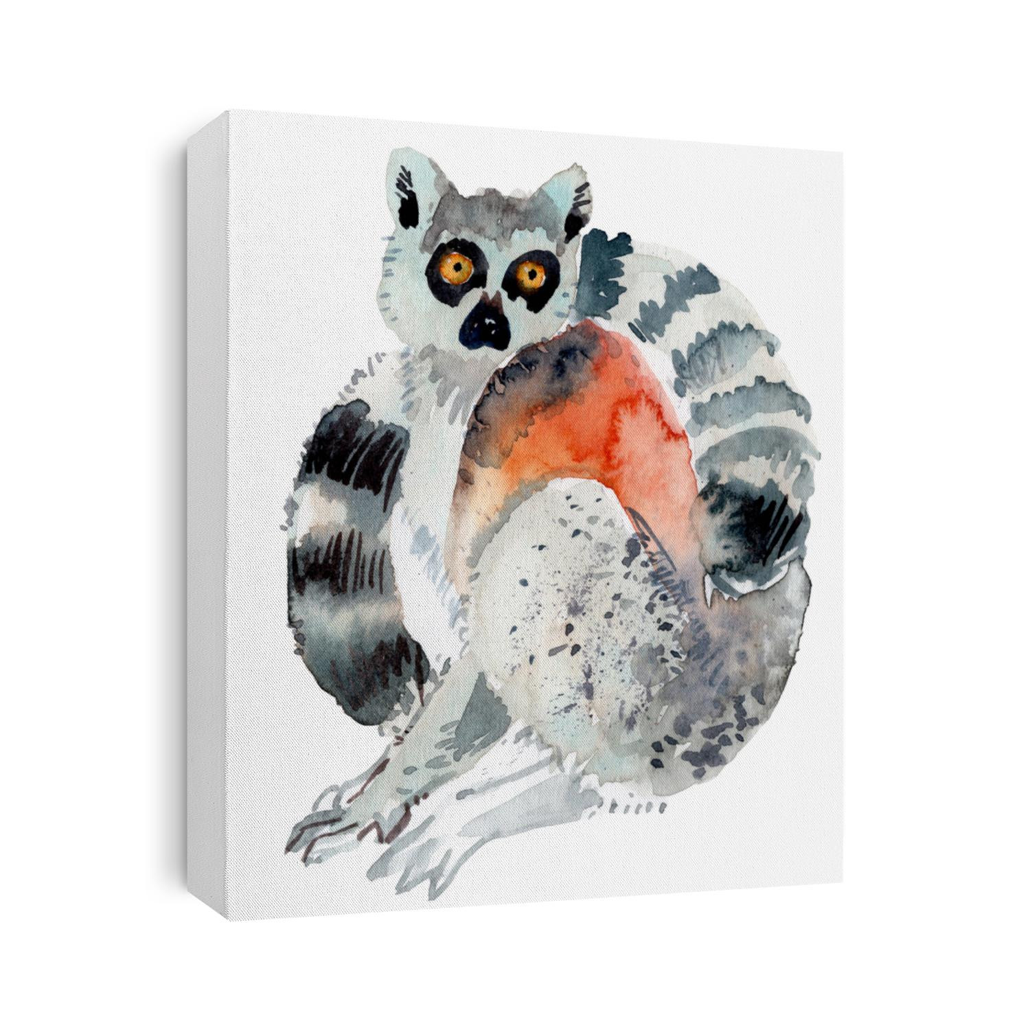 Beautiful watercolor monkey. Hand drawn illustration. Jungle exotic tropical animal. Lemur.