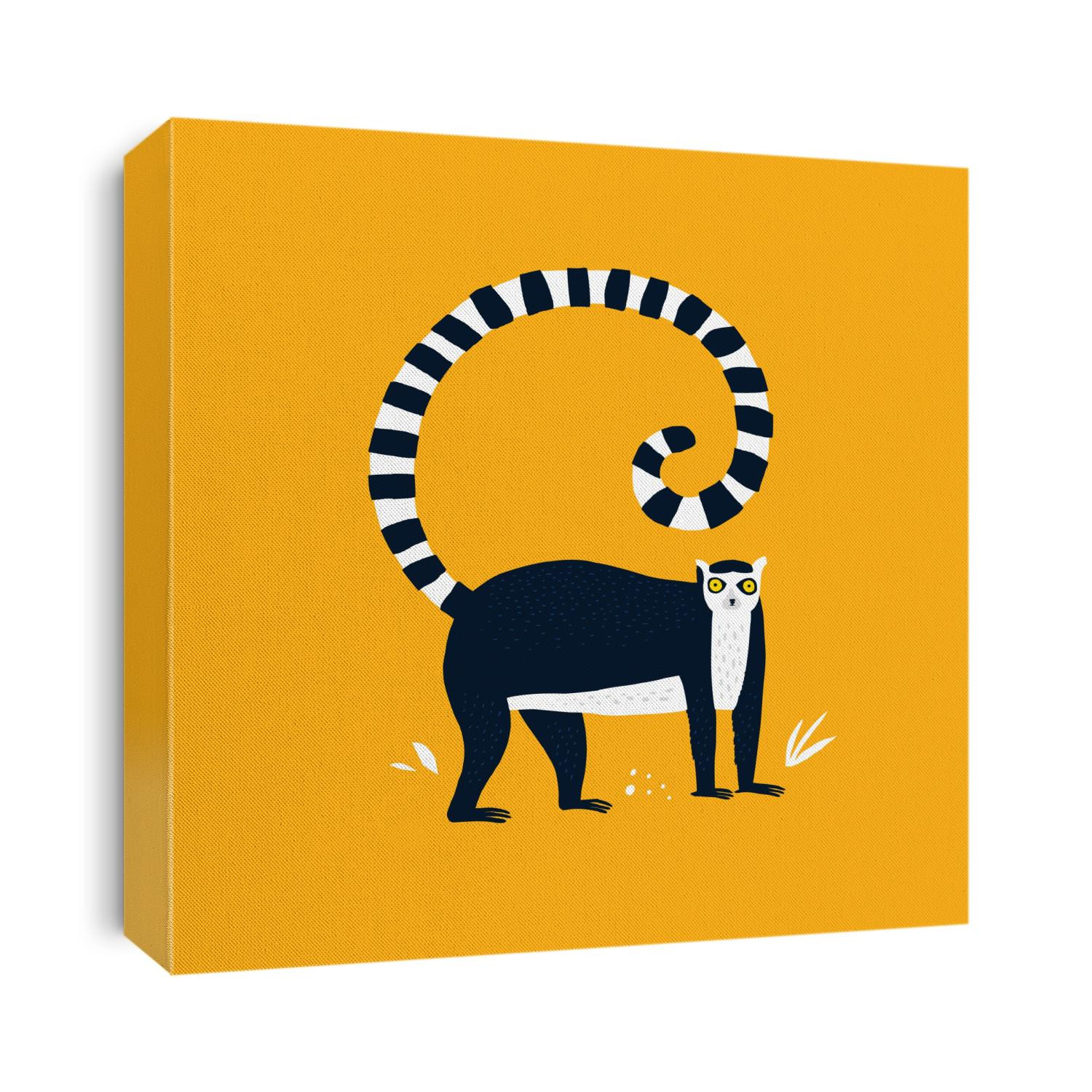 Ring tailed lemur hand drawn vector illustration. Adorable primate, exotic animal cartoon character. Cute tropical macaco isolated on yellow background. Childish t shirt print design