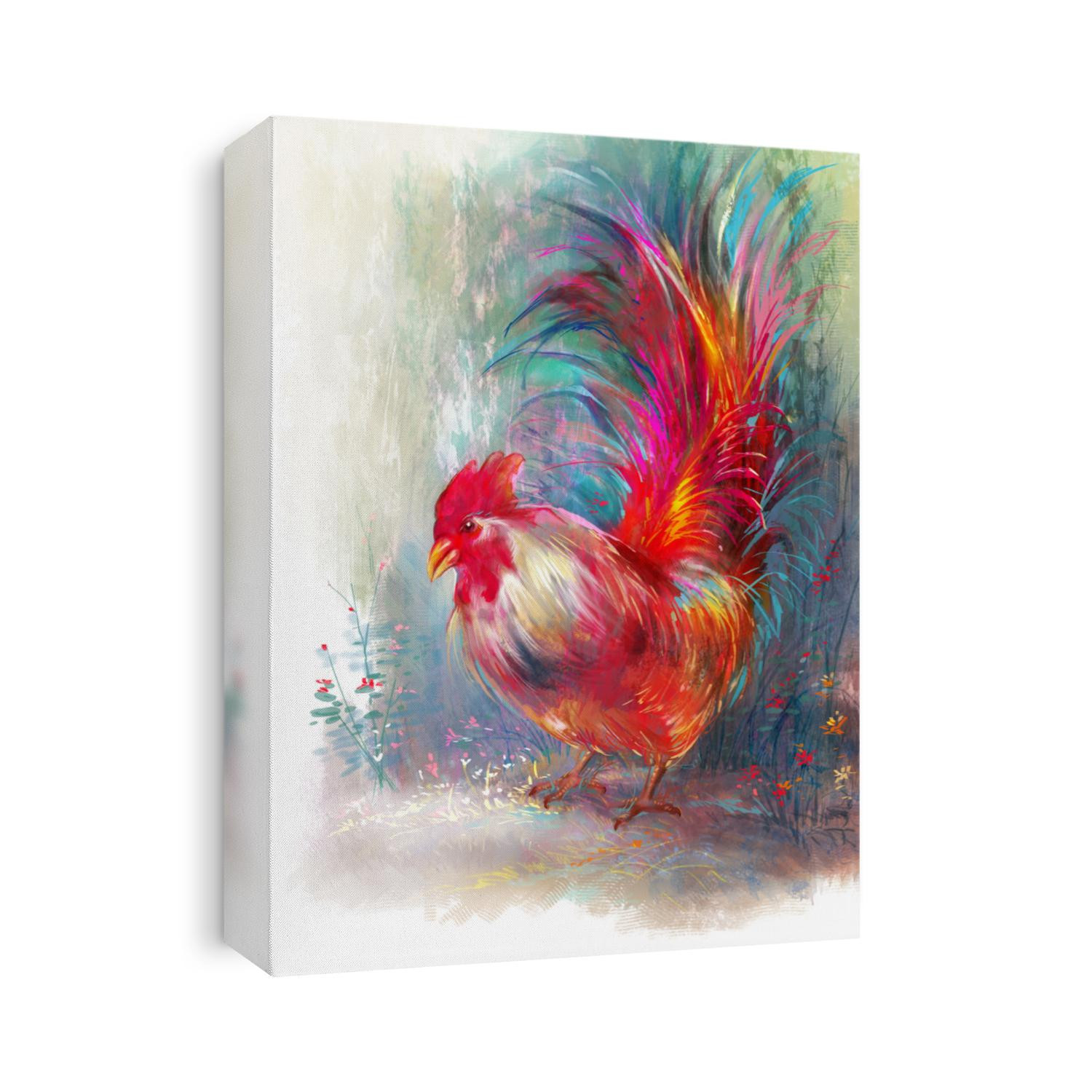 Draw digital painting red chicken illustration.