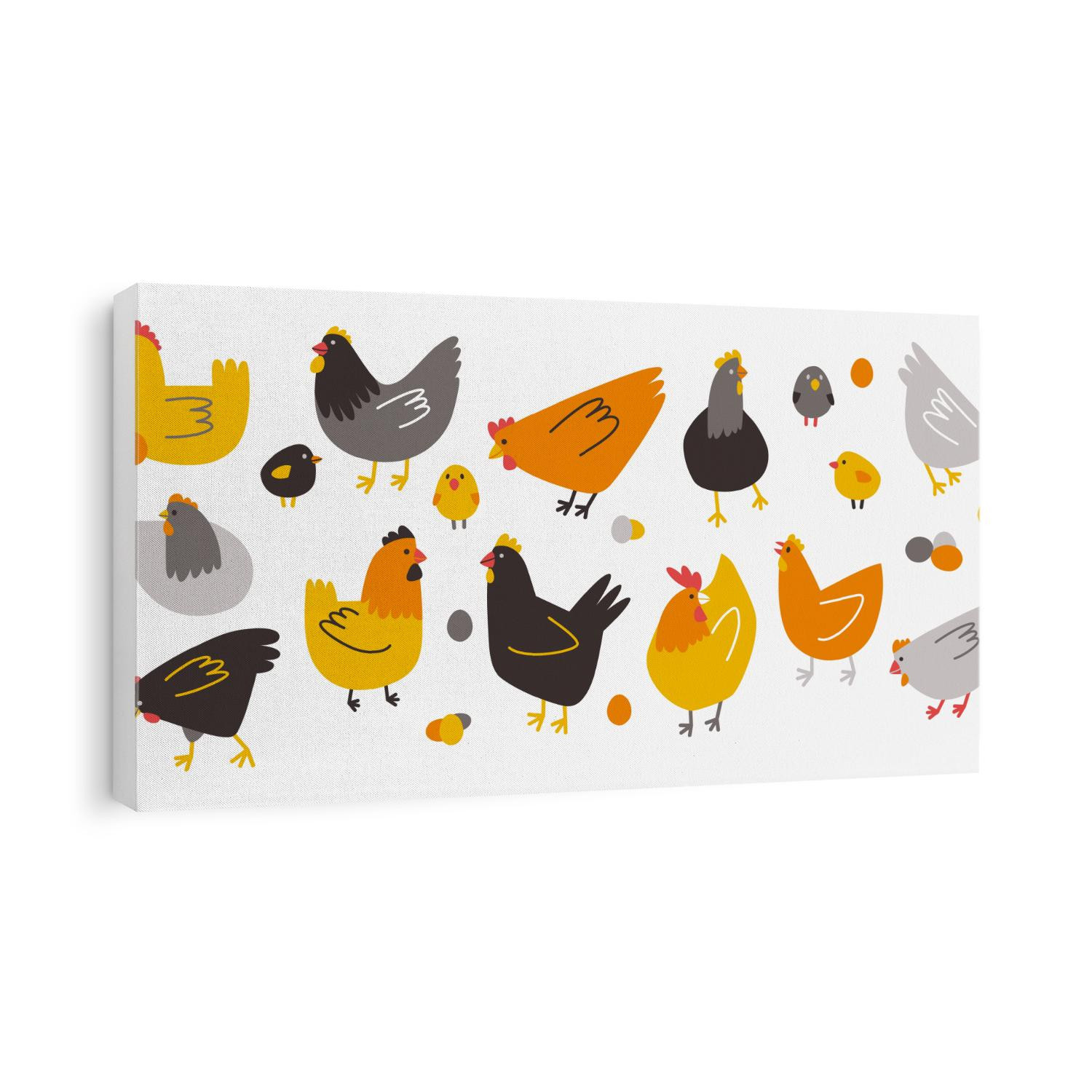 Vector colored hens, chickens and hen eggs. Doodle illustration isolated on white background. Set of birds for Easter, decor, invitation, cards