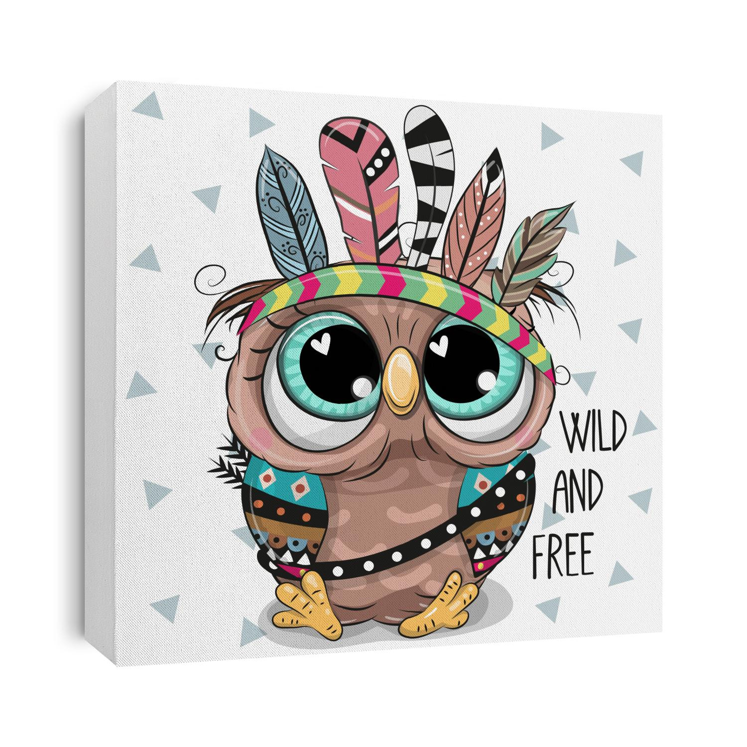 Cute Cartoon tribal Owl with feathers on a white background