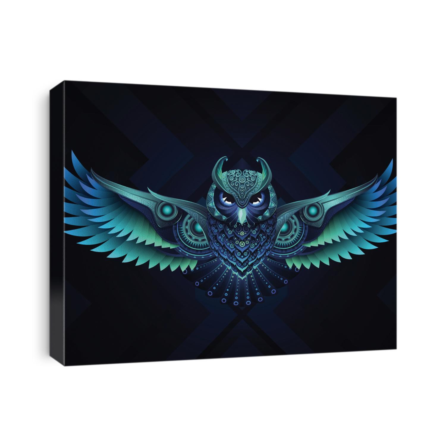 Abstract vector illustration of flying Owl in psychedelic machine style.