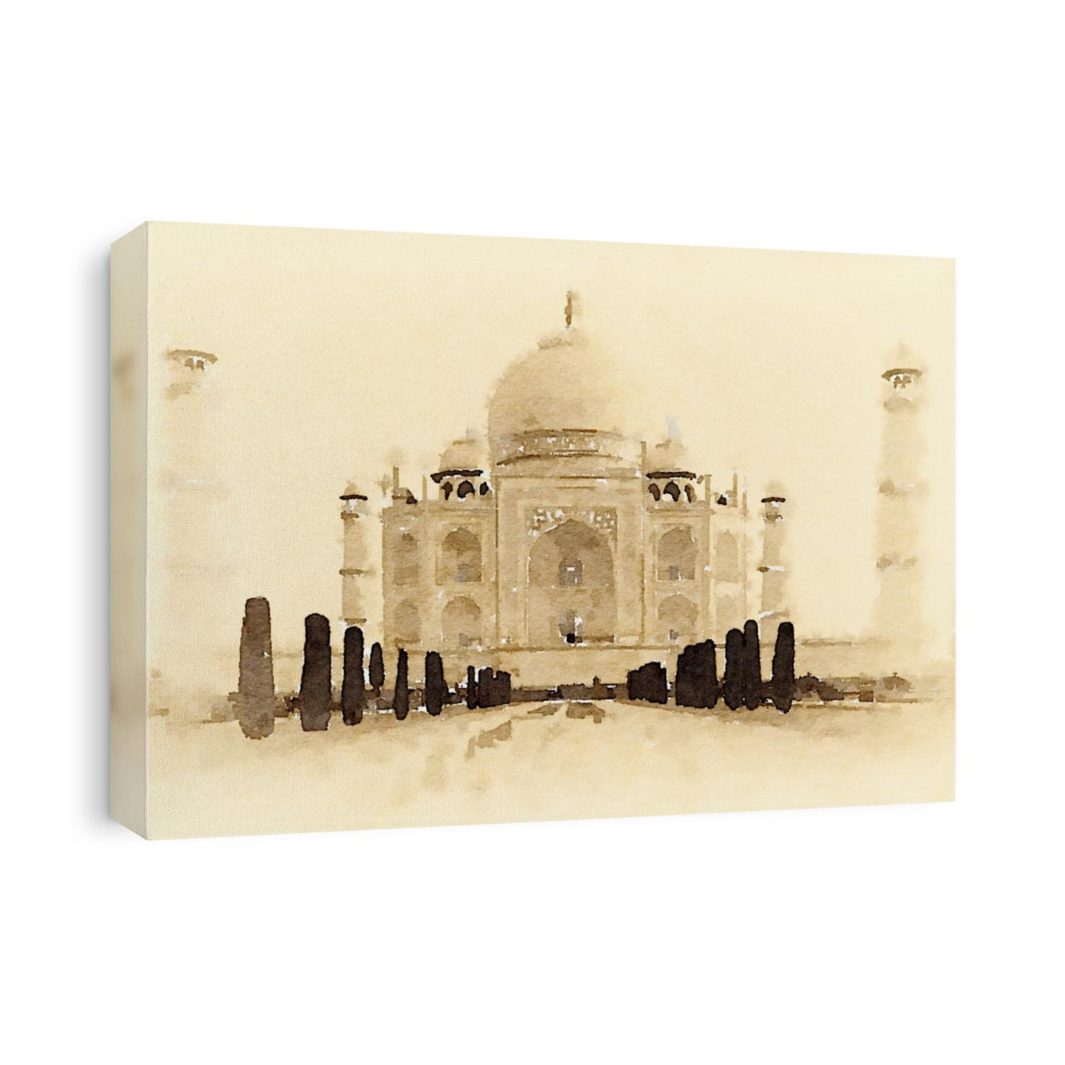 Digital watercolour of Taj Mahal in Agra, India