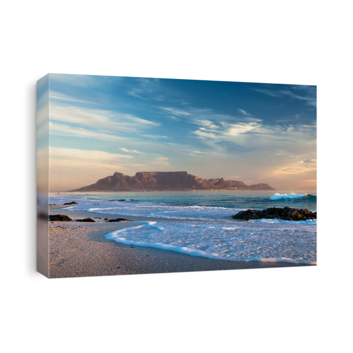 Table mountain in cape town south africa scenic view from bloubergstrand at sunset