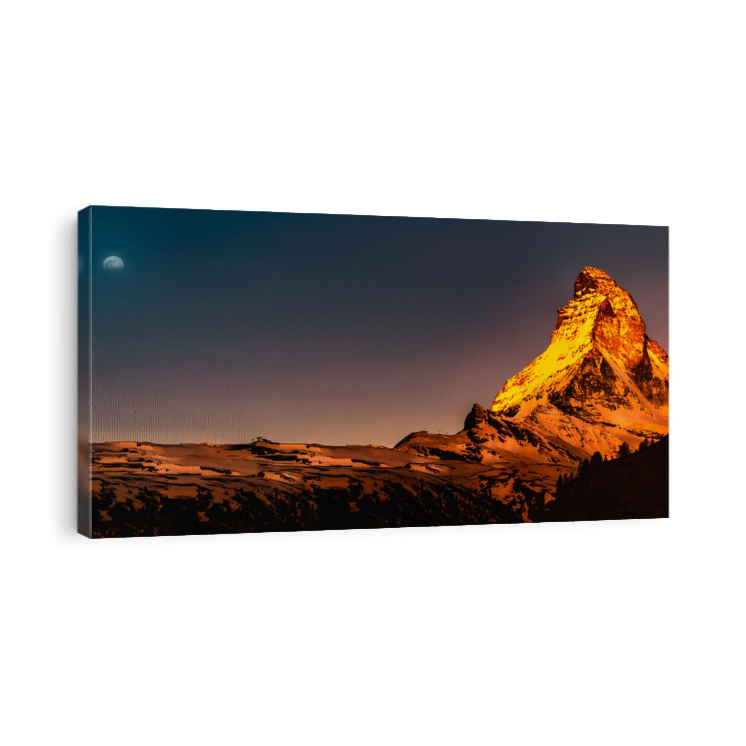 Panoramic mountain landscape with views of the Matterhorn peak in Pennine alps during sunrise, Zermatt Switzerland.