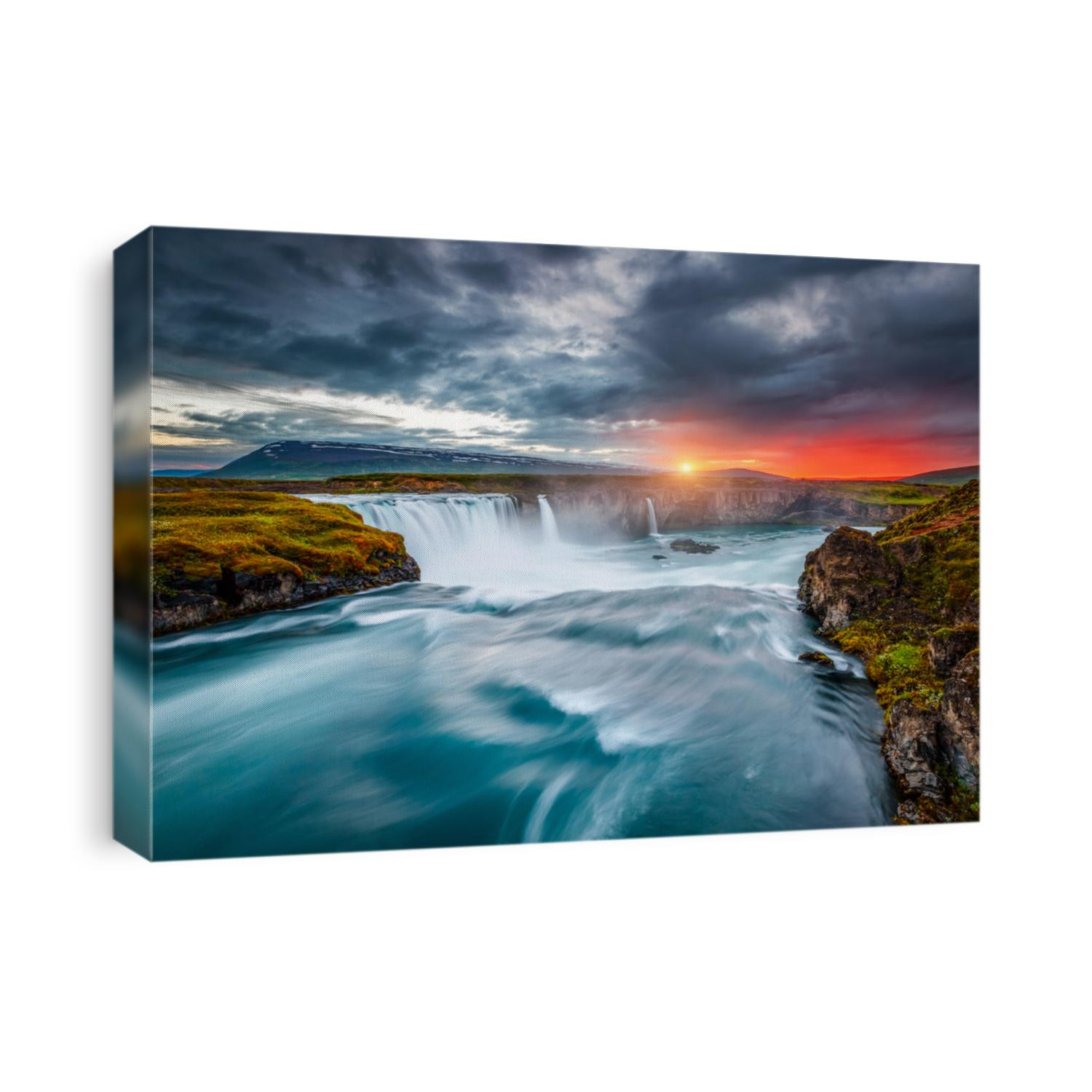 Breathtaking view of the grand Godafoss cascade. Location place Bardardalur valley, Skjalfandafljot river, Iceland, Europe. Image of most popular world landmarks. Discover the world of beauty.