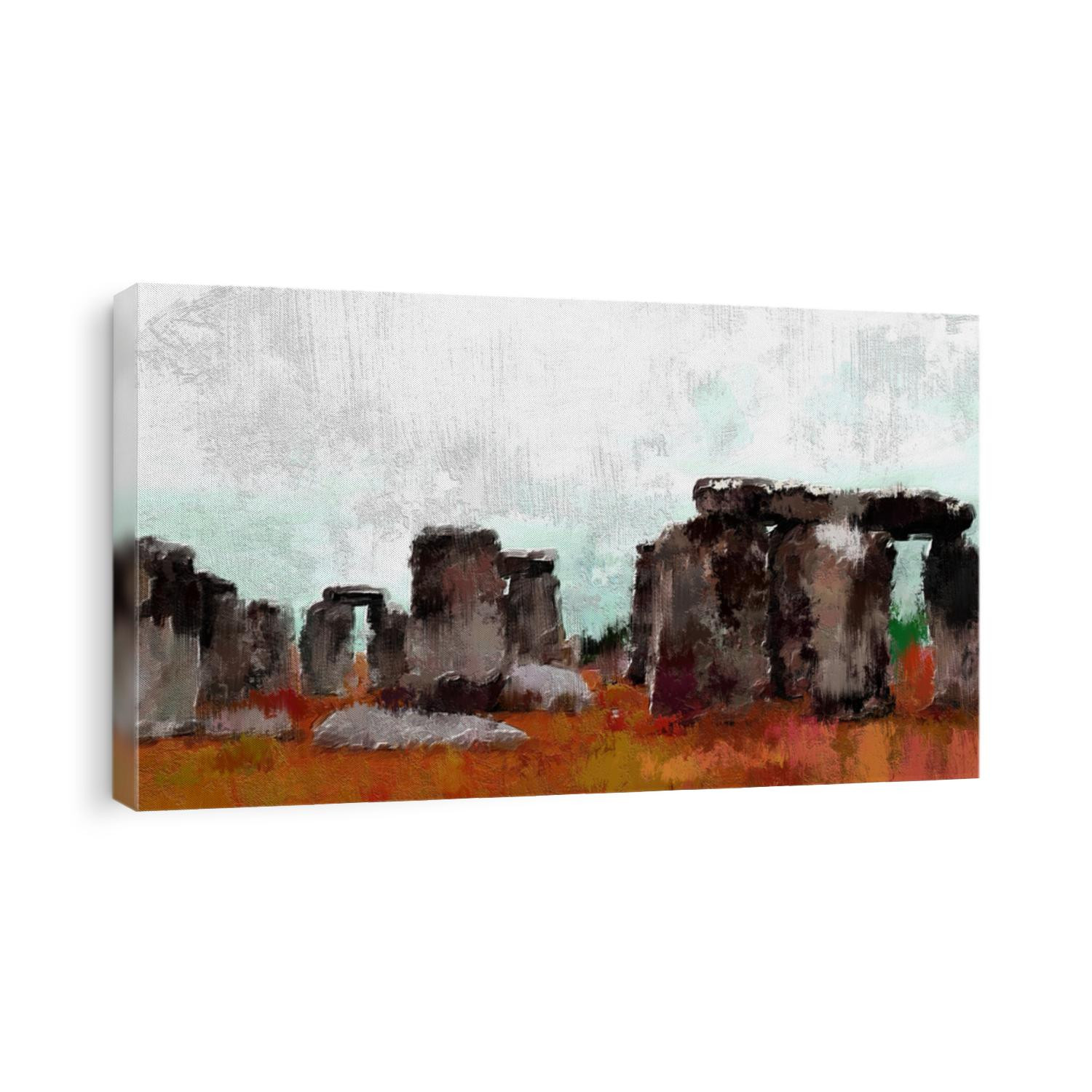 abstract digital painting of stonehenge, oil on canvas texture