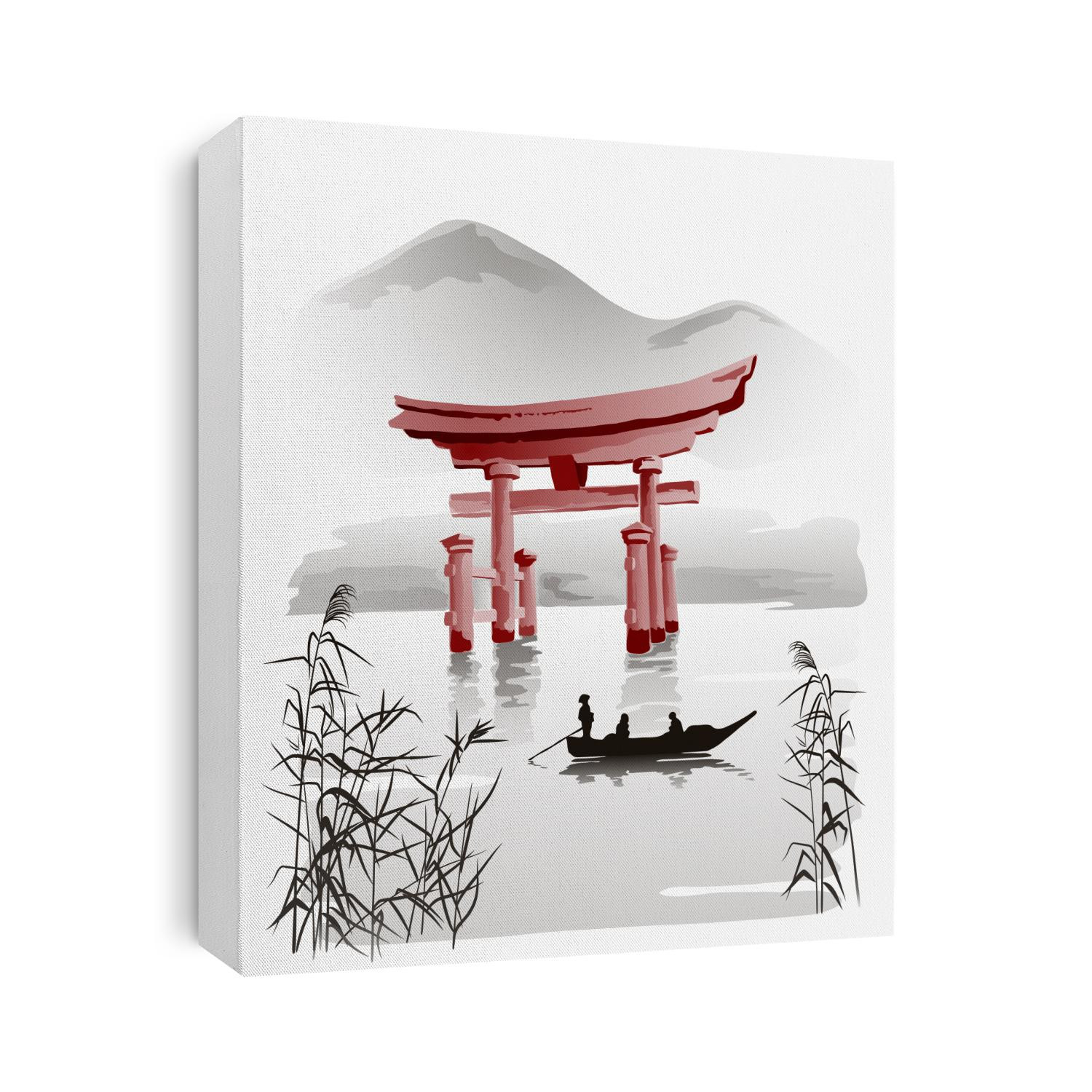 Floating Torii Gate Vector Drawing In Traditional Japanese Style... Canvas Print CanvasWorld