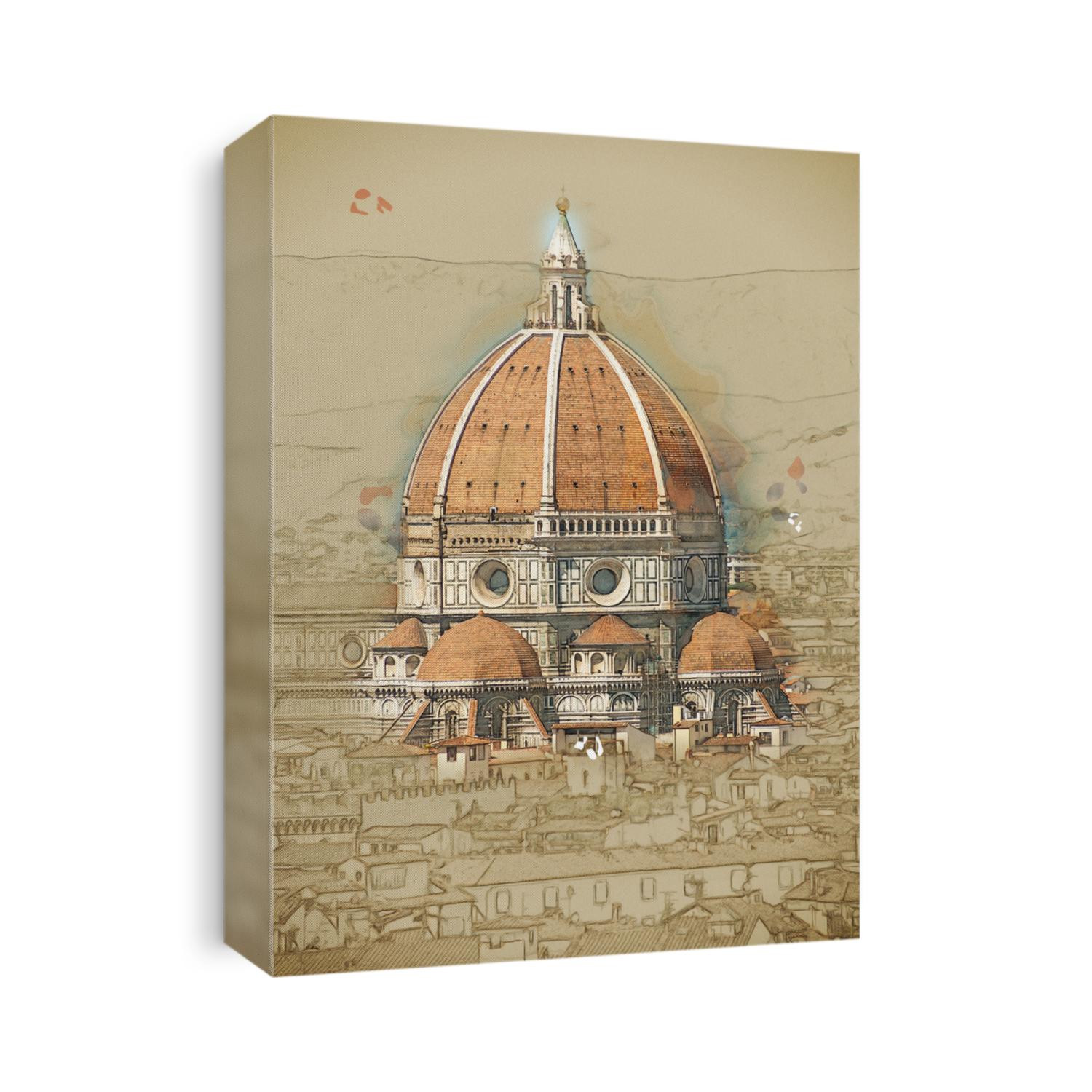 Cathedral of Santa Maria del Fiore in Florence, Italy. Vintage painting, background illustration, beautiful picture, travel texture