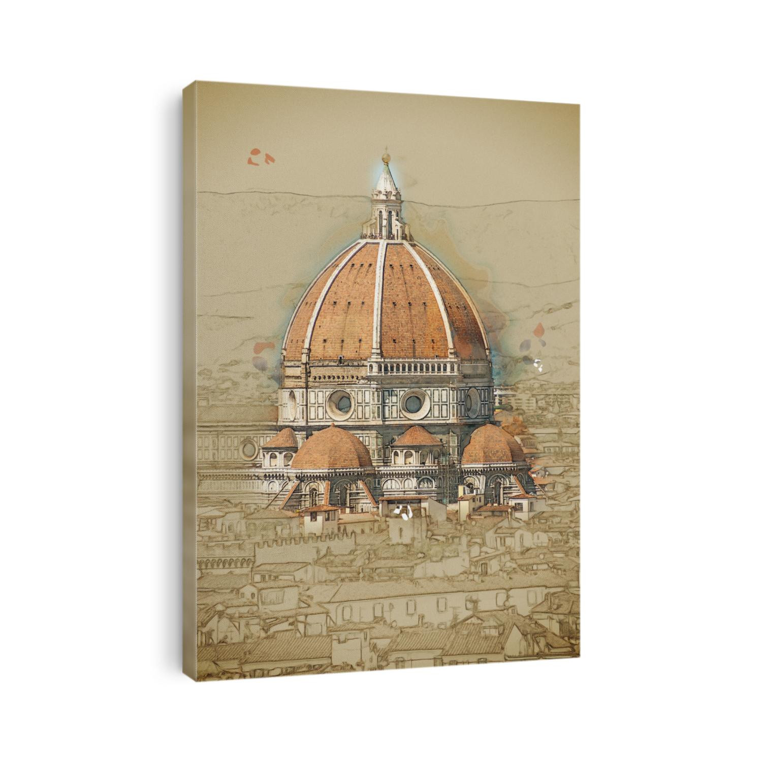 Cathedral of Santa Maria del Fiore in Florence, Italy. Vintage painting, background illustration, beautiful picture, travel texture
