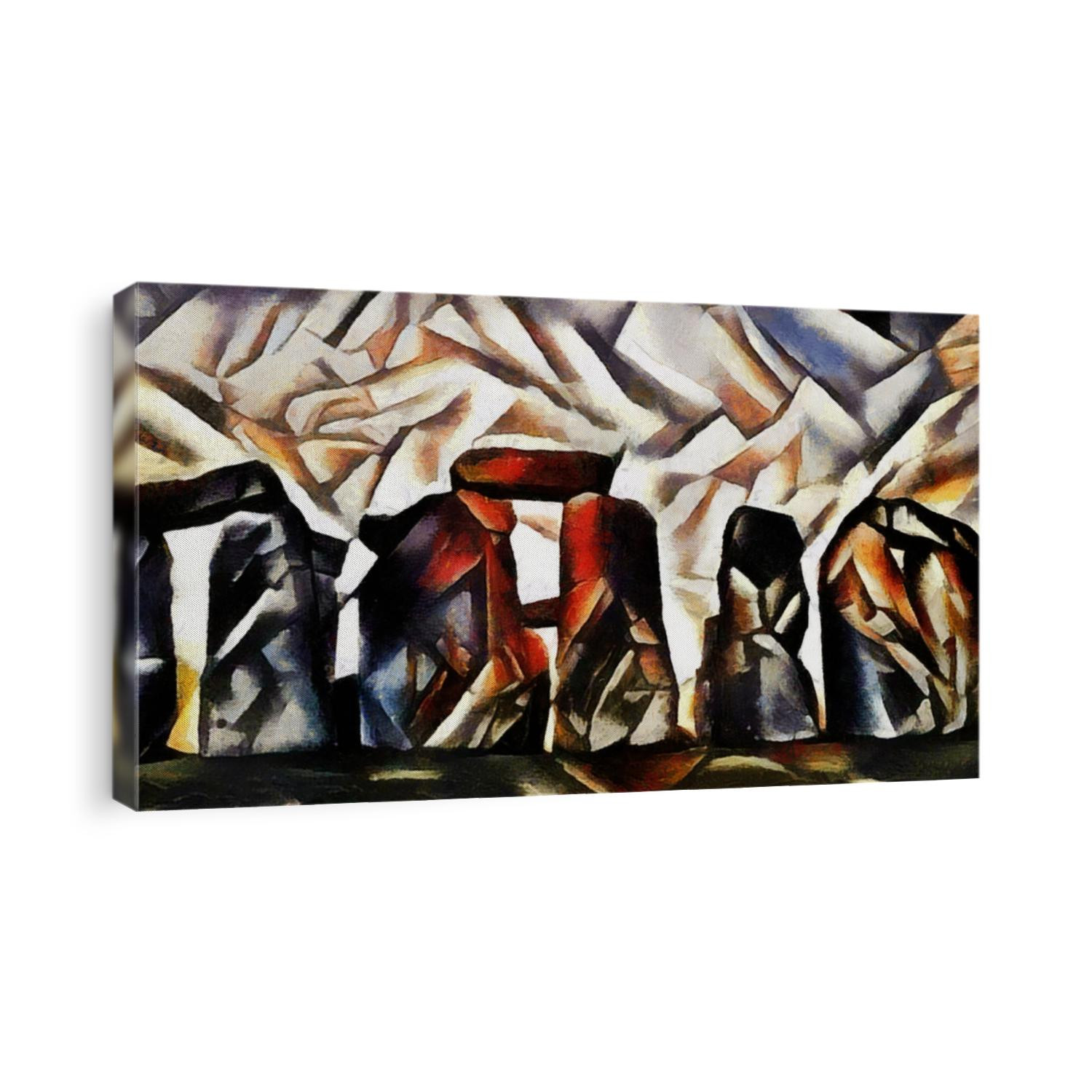 Stonehenge. The object of national heritage and world architecture. Abstraction in the style of cubism. The picture is made by oil on canvas with elements of pastel painting.