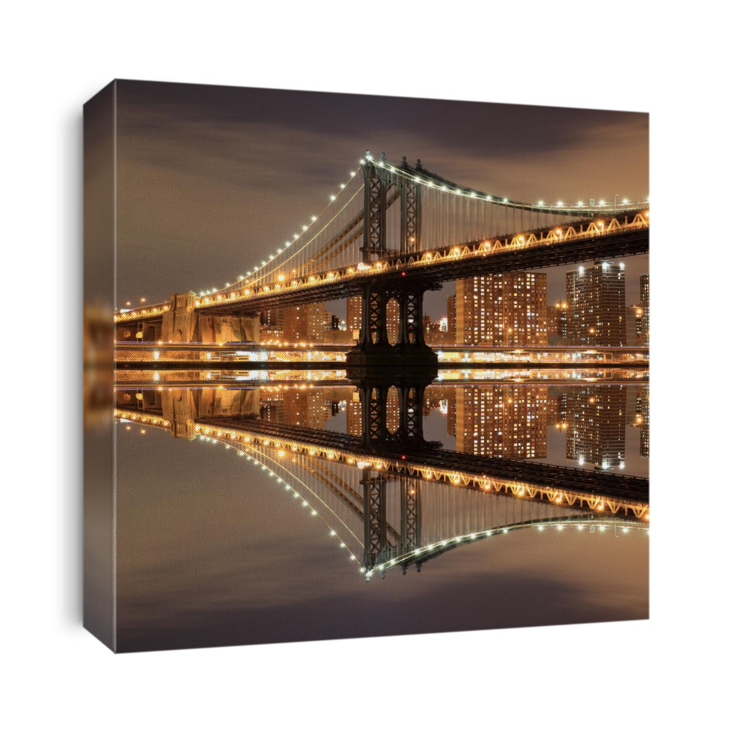 Manhattan Bridge and Manhattan skyline At Night, New York City