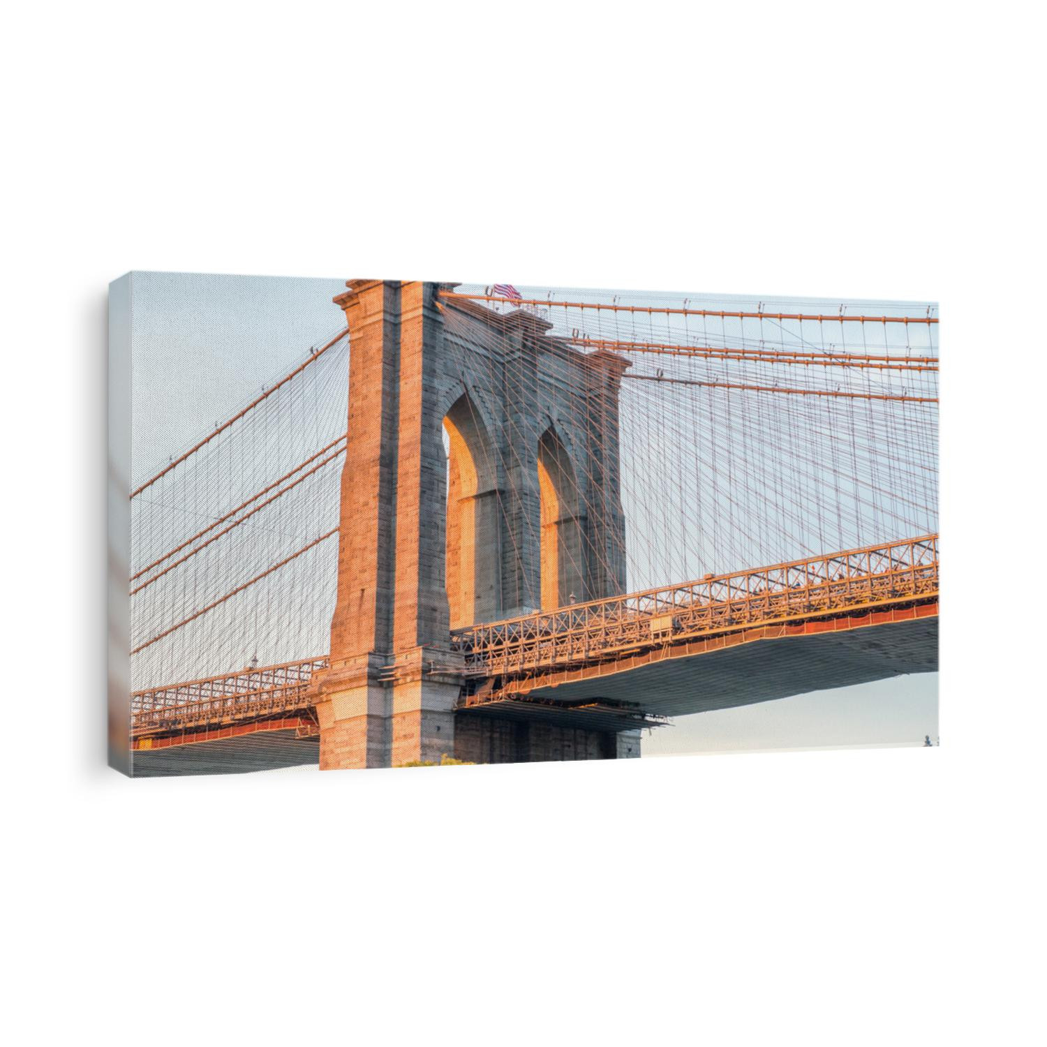 Brooklyn Bridge Tower at sunset, New York City.