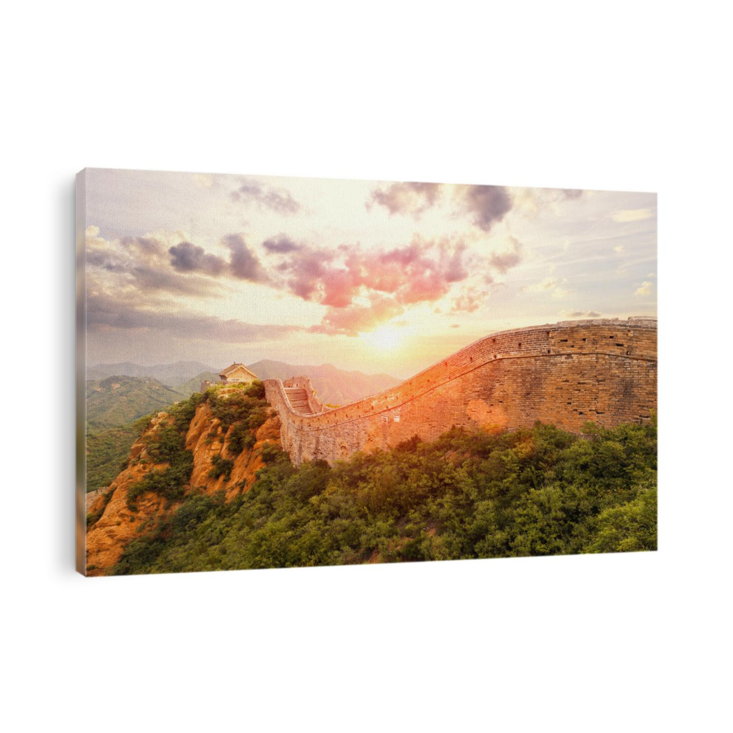landmark of china,great wall during sunset