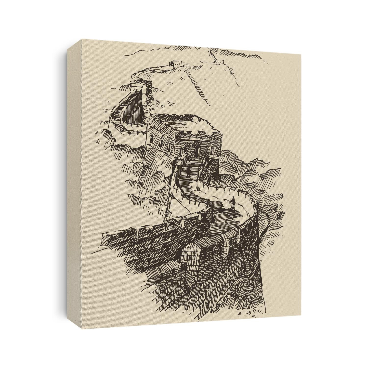 Great Wall of China, vintage engraved vector illustration, hand drawn