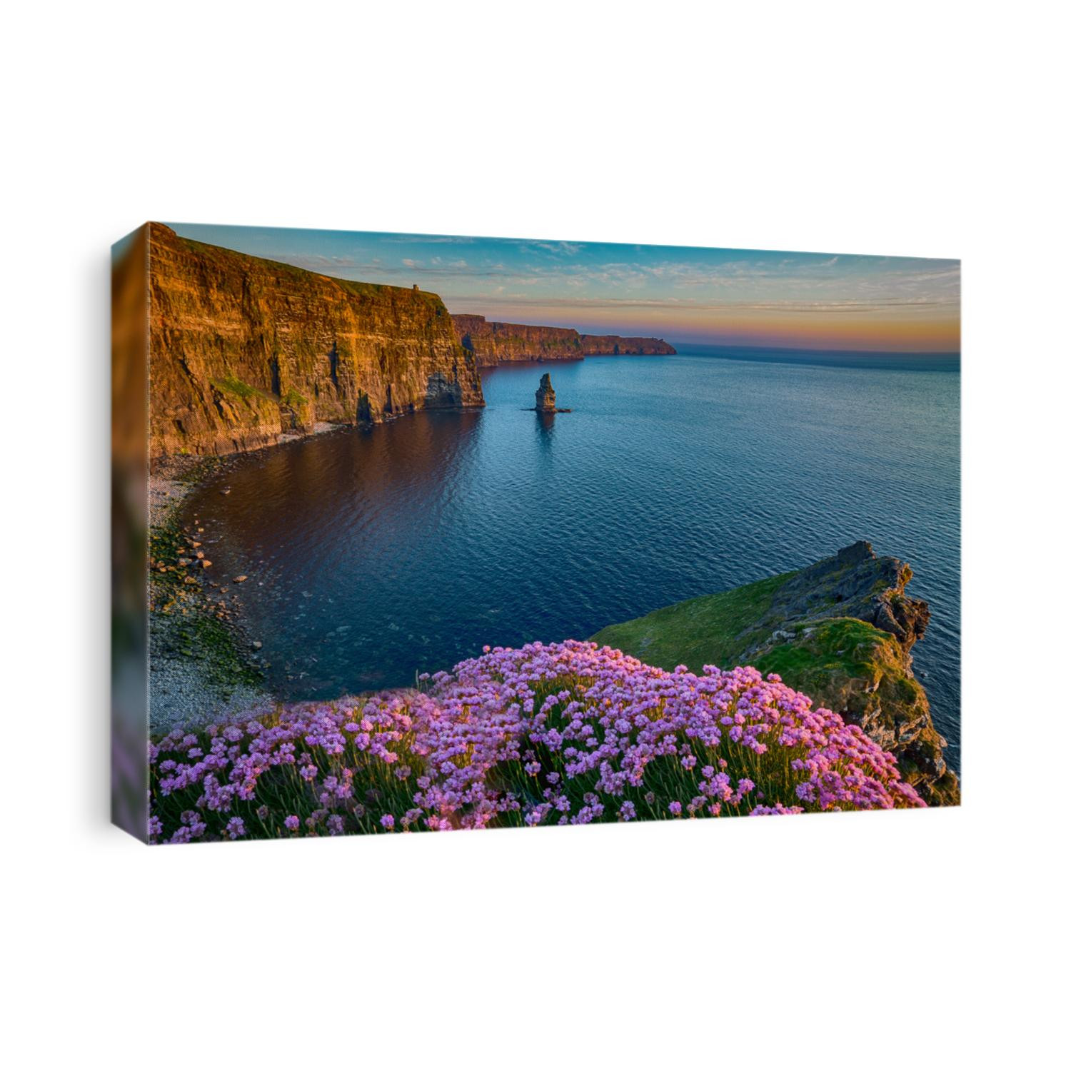Ireland countryside tourist attraction in County Clare. The Cliffs of Moher and castle Ireland. Epic Irish Landscape UNESCO Global Geopark  along the wild atlantic way. Beautiful scenic nature hdr 