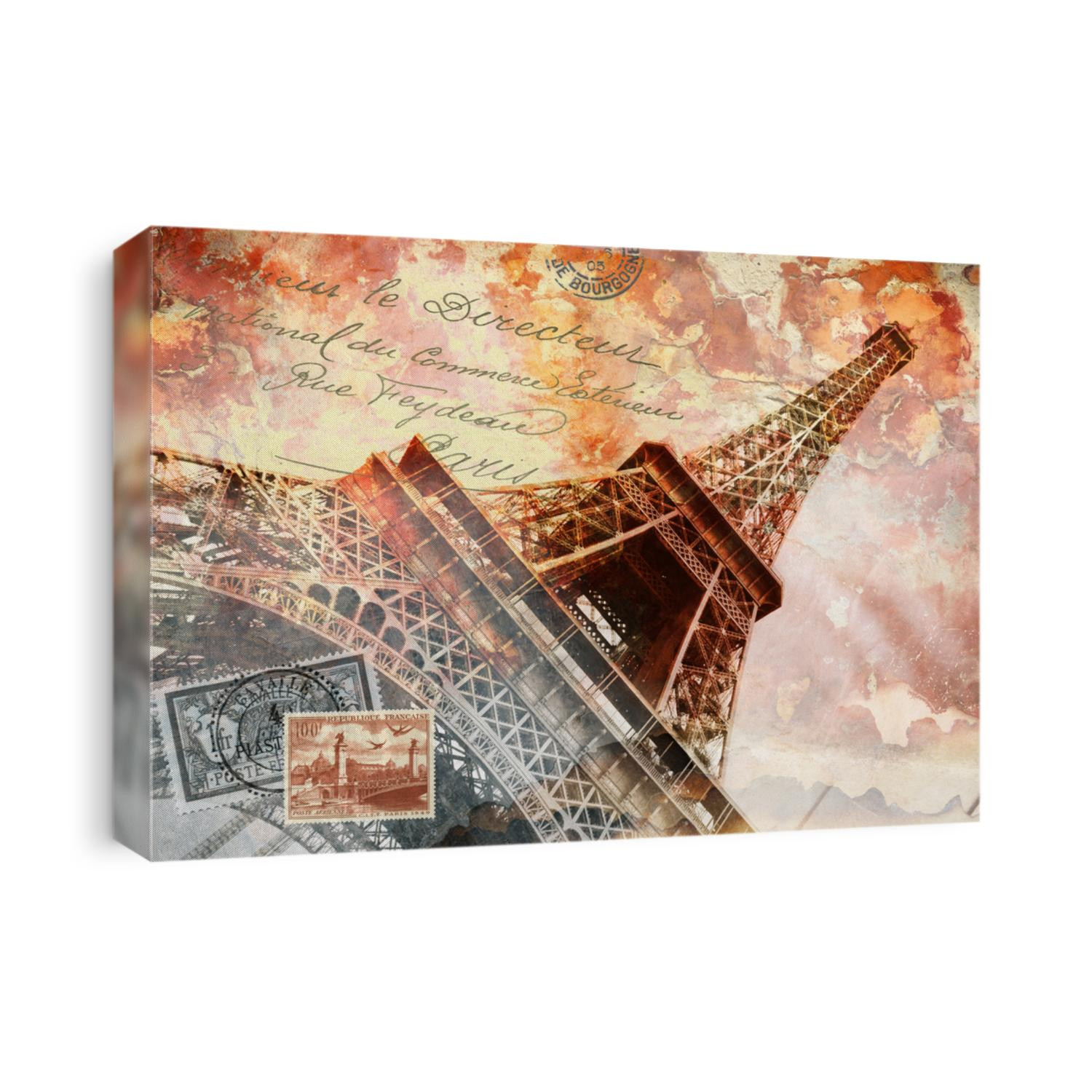 Eiffel tower Paris, abstract digital art, postcard
