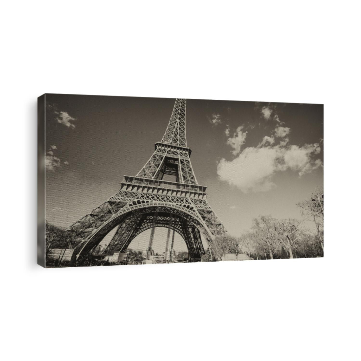 Paris, France. Wonderful view of Tour Eiffel with gardens and colourful sky.