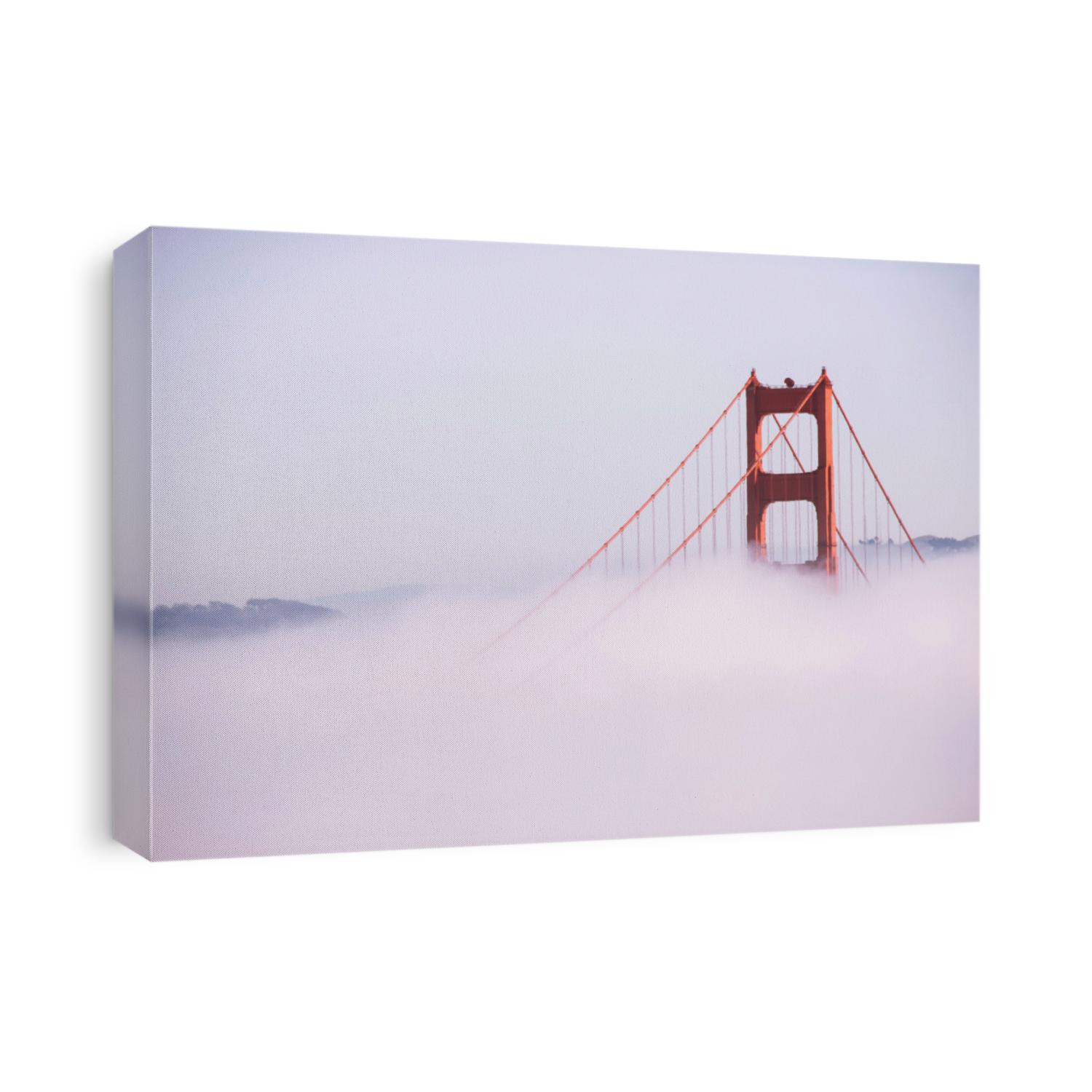San Francisco famous Golden Gate bridge on foggy day dramatic evening light view from Marin Headland side