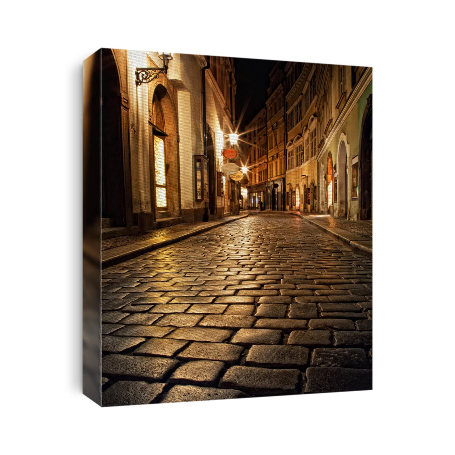 mysterious narrow alley with lanterns in Prague at night