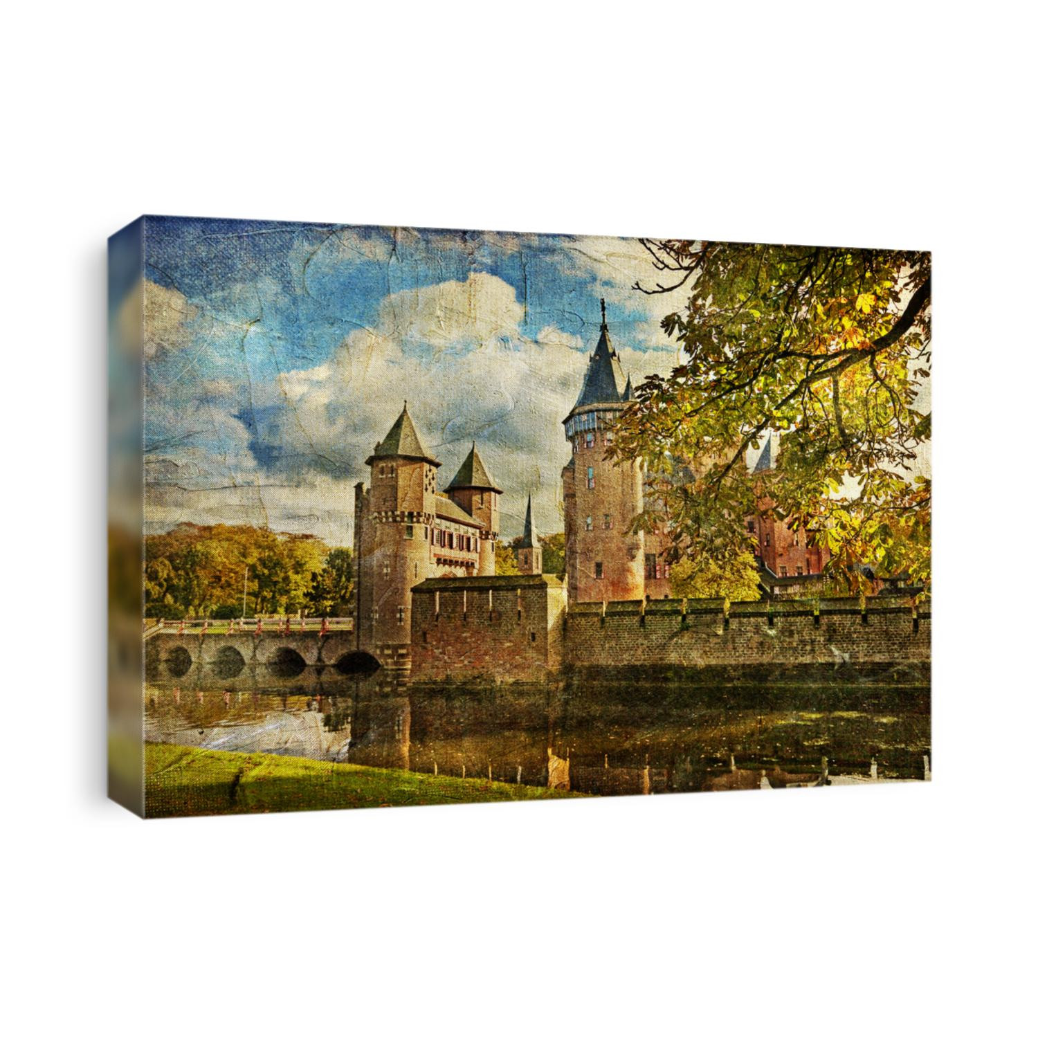 autumn castle - artwork in painting style