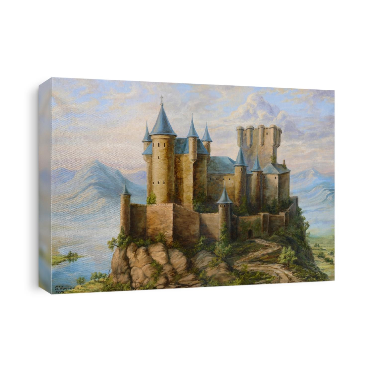 Castle in mountains. Sergey Voevodin 1998. oil canvas painting 