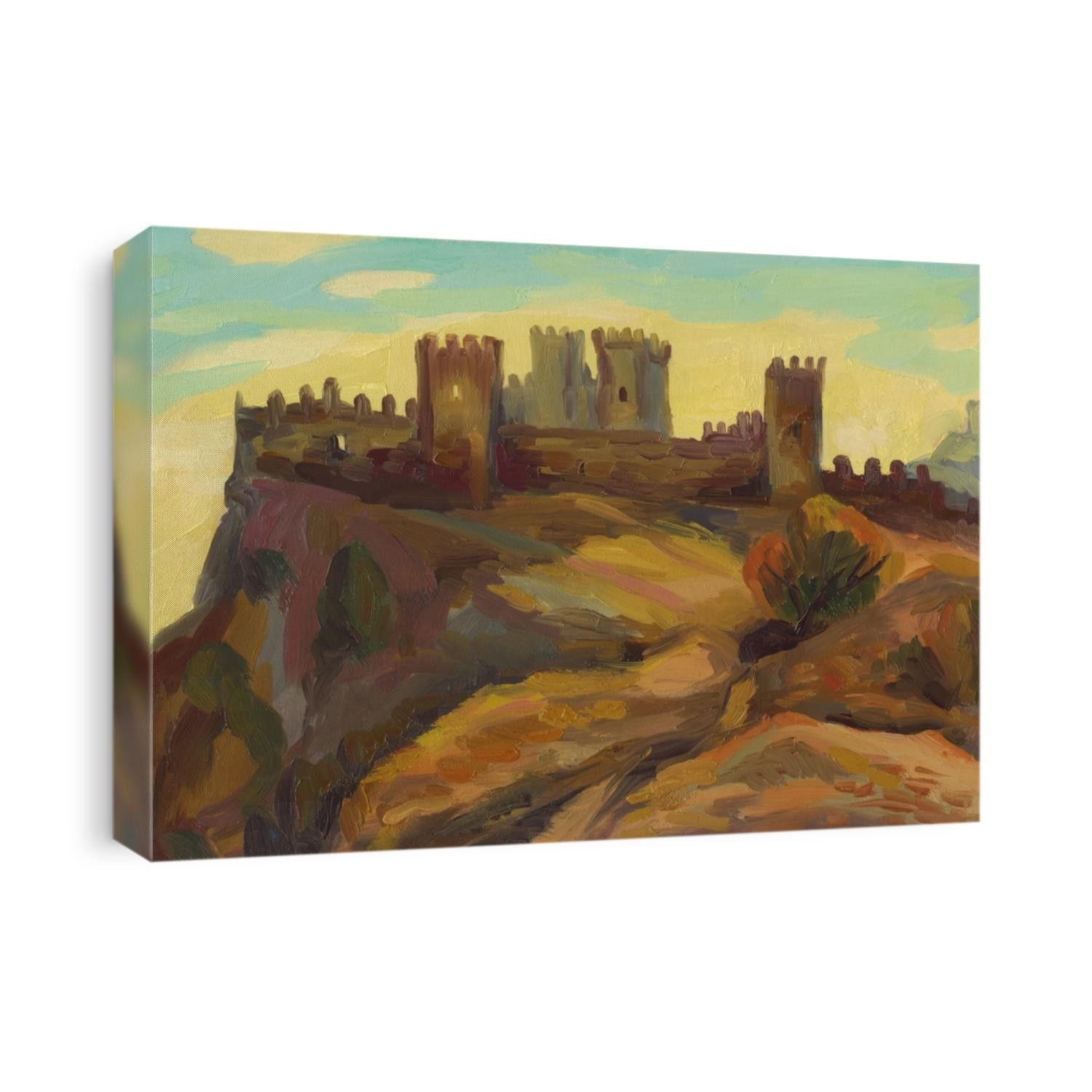 Old fortress. Oil painting