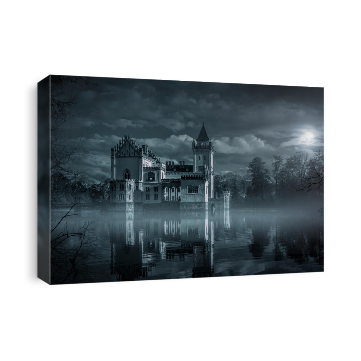 Mystic Water castle in moonlight