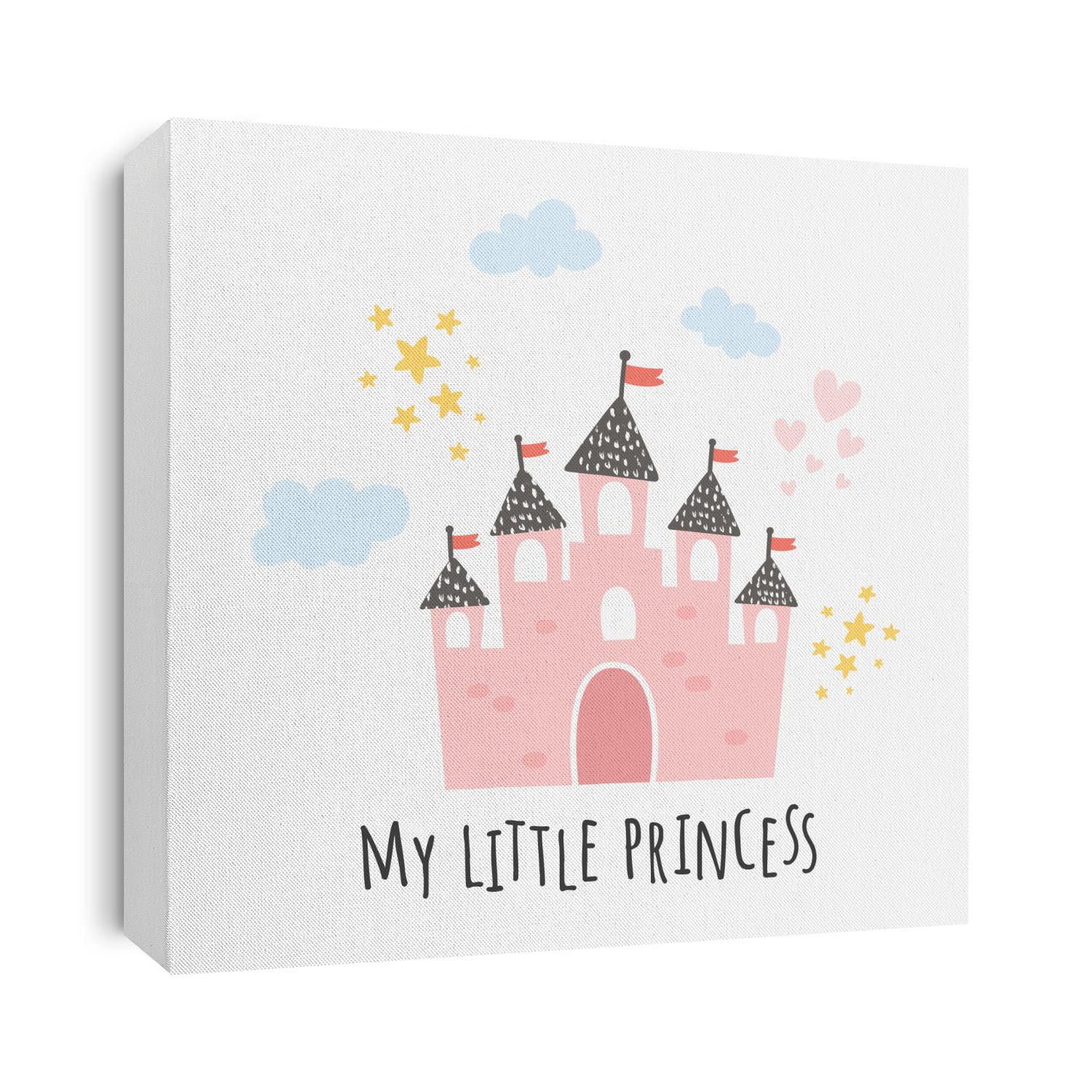 vector illustration, pink castle on white background and my little princess text